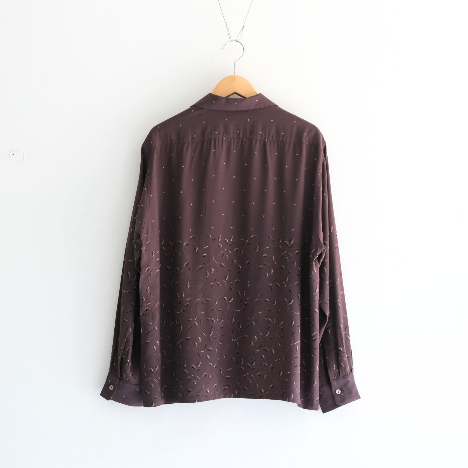 OPEN COLLAR SHIRTS  - Botanical print -（Dark Brown）
