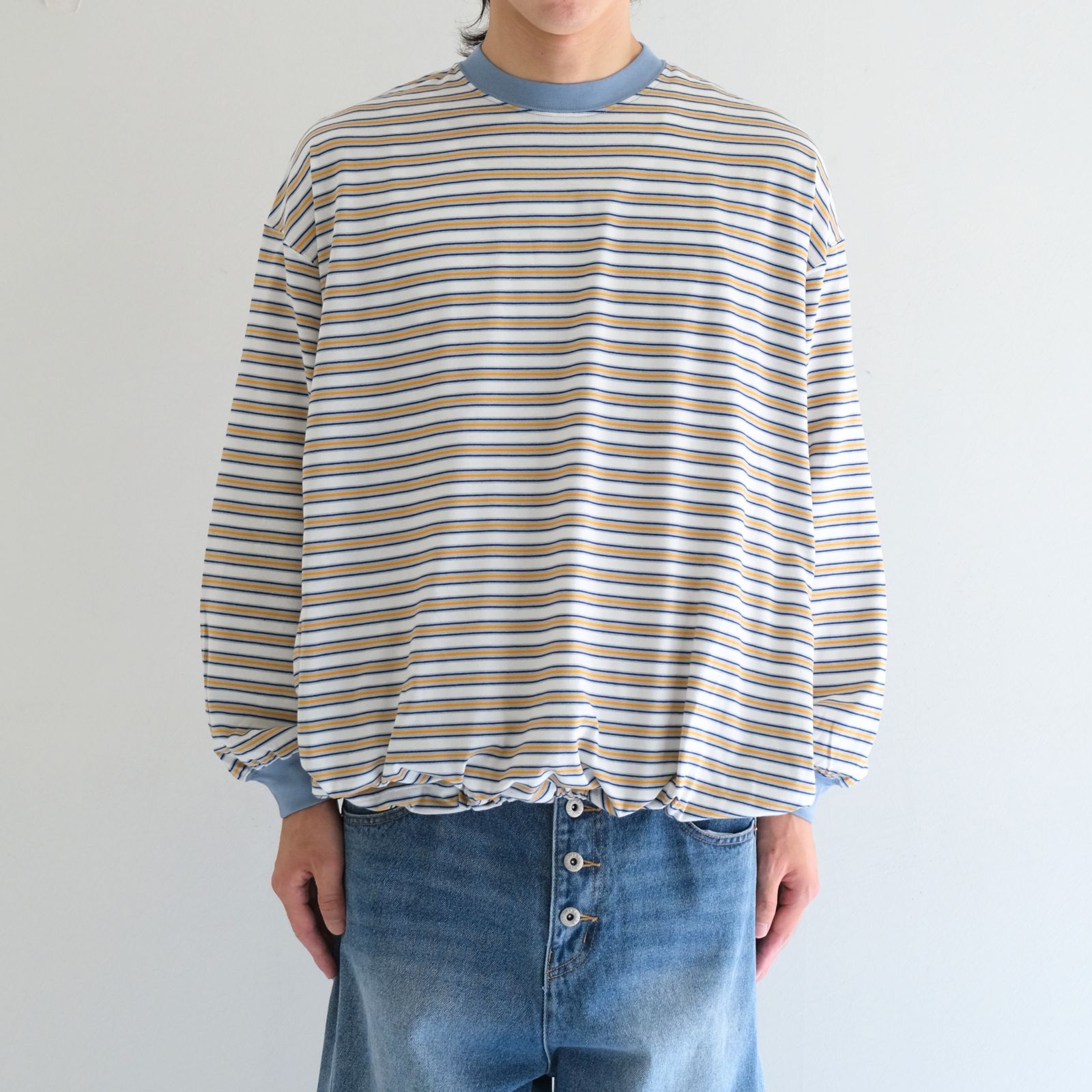 Balloon Border Long-sleeve T-Shirt（SAX x YELLOW）