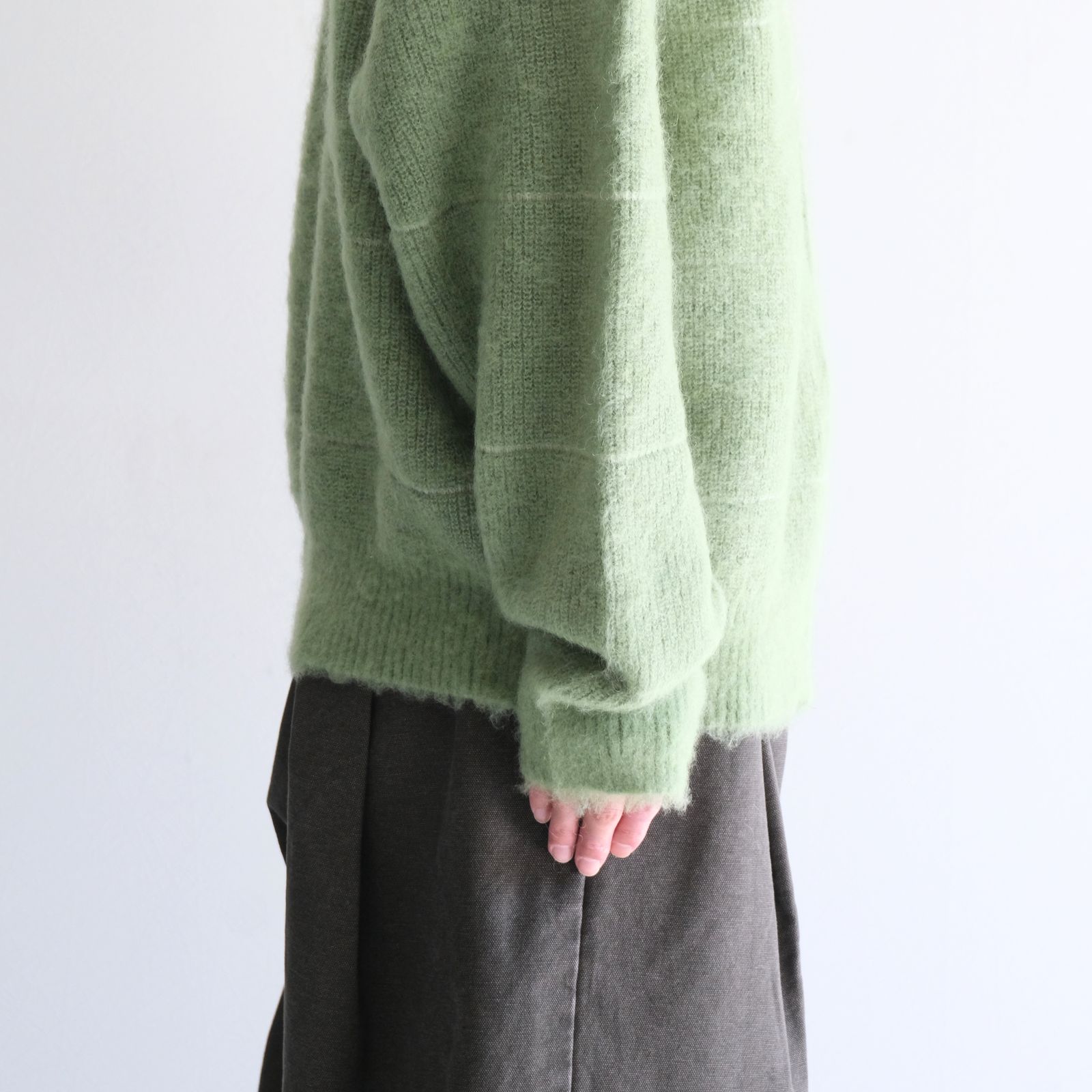 【残り1点】MOHAIR BOARDER CARDIGAN（GREEN）