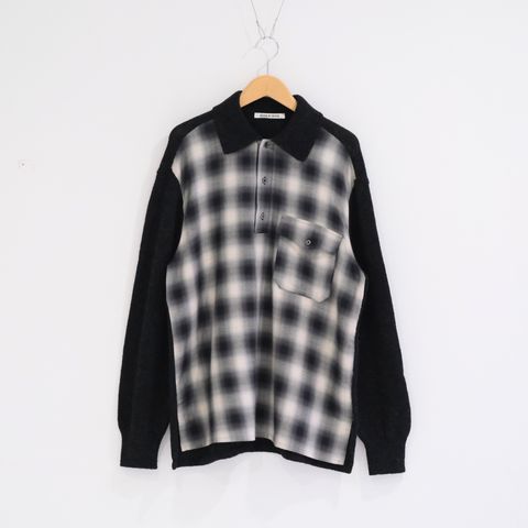 OMBRE CHECK PULLOVER KNIT SHIRTS ‐Cotton / Yak & Wool‐ / ニットシャツ / ニット / シャツ / プルオーバー /  オンブレチェック / Check