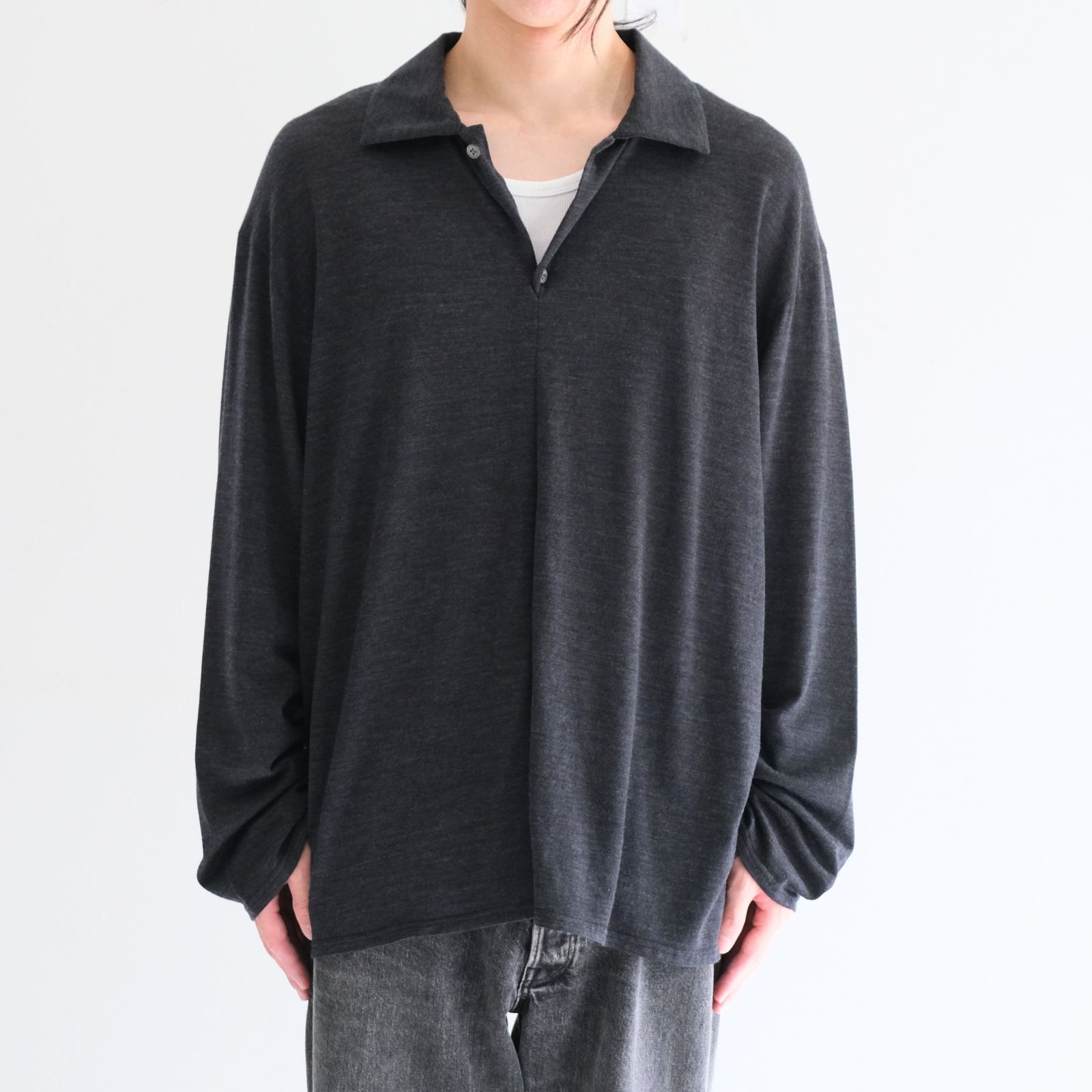 Wool Jersey Twisted polo Shirts / ウールジャージーツイストポロシャツ（Gray）