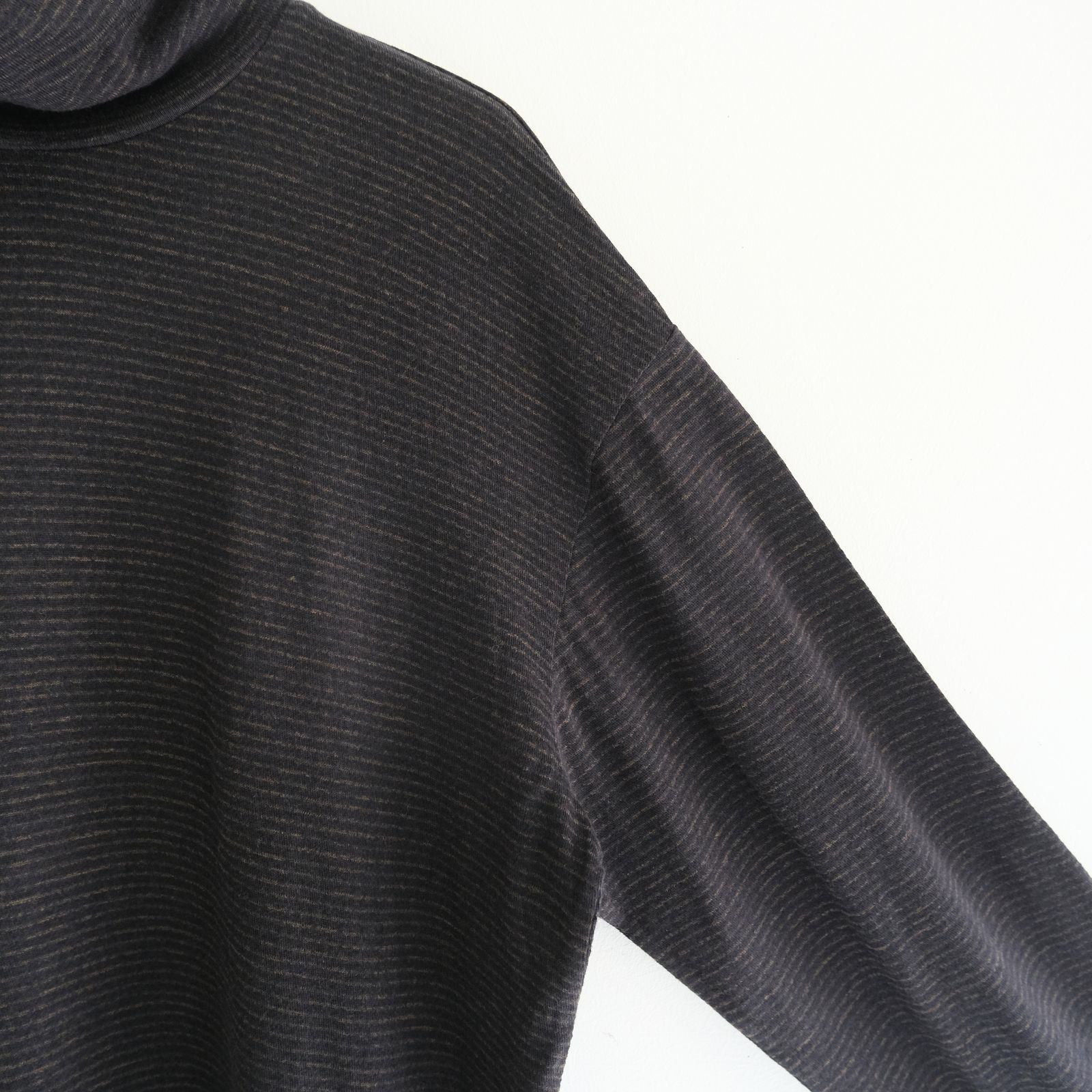 SUPER FINE WOOL COTTON TURTLE-NECK TOP（BORDER STRIPE）（BROWN×BLACK）