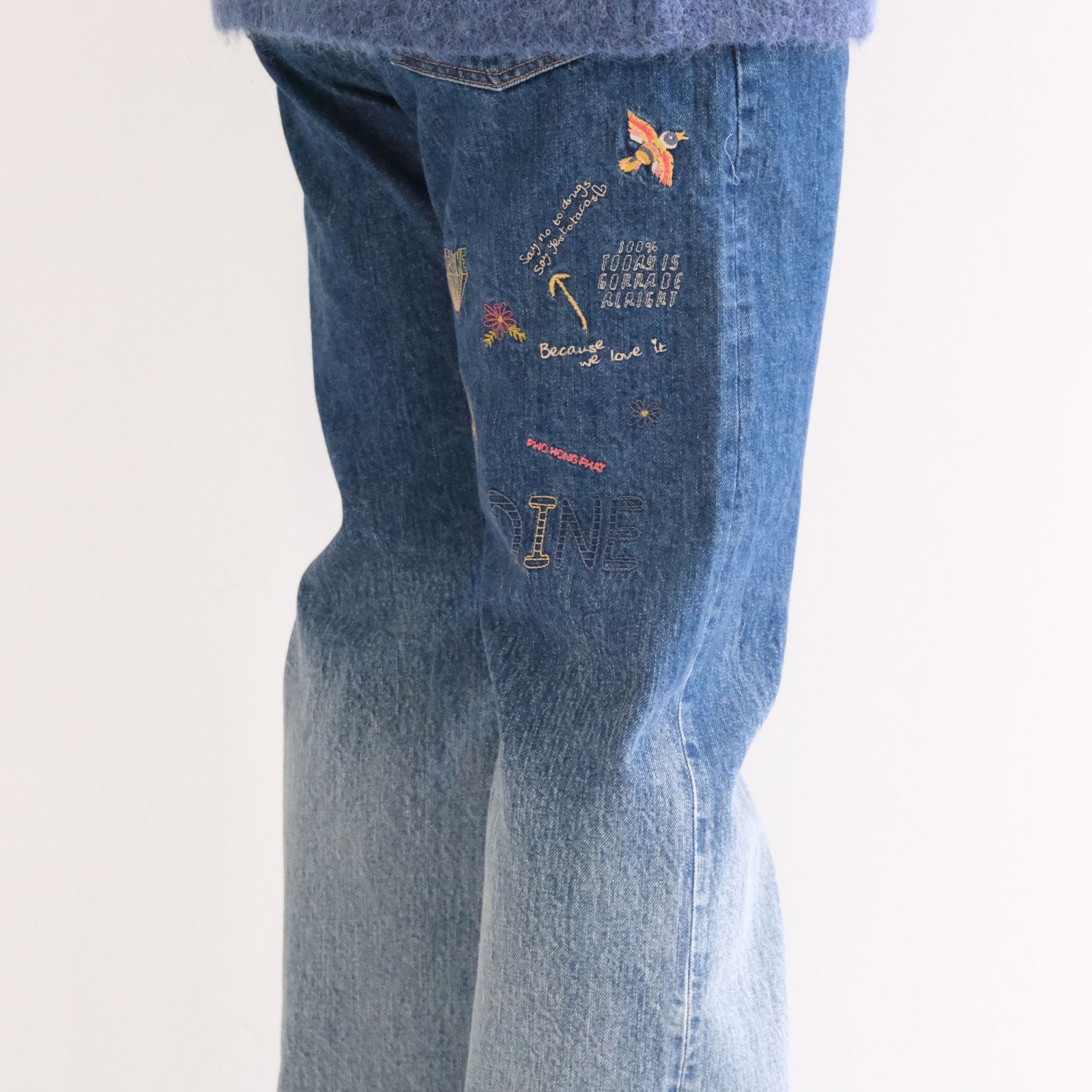 "JUDE Ⅱ" HIPPIE New Standard Straight by 66 Selvedge Denim / パンツ / デニム / フェード加工 / 刺繍 / CRASH BLUE
