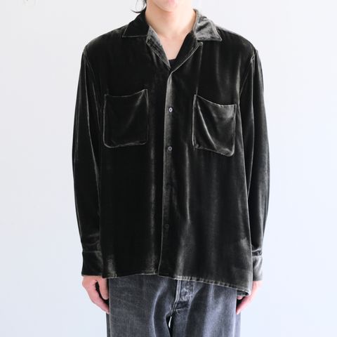 【残り1点】VELVET OPEN COLLAR SHIRTS ‐Silk Rayon‐ / ベルベットオープンカラーシャツ ‐シルクレーヨン‐（Black）