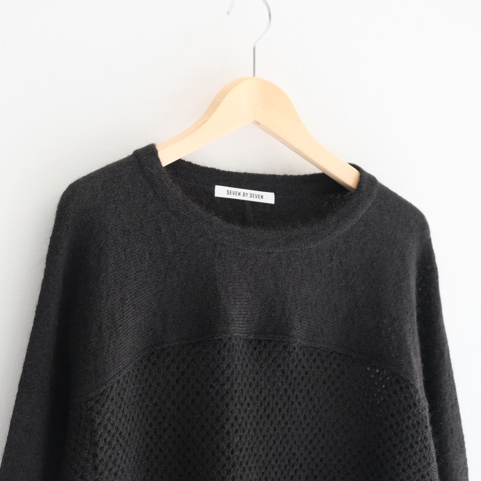SWITCHING FOOTBALL MOHAIR KNIT TEE ‐Mesh crochet‐ / ニット / フットボールシャツ / モヘア / Black