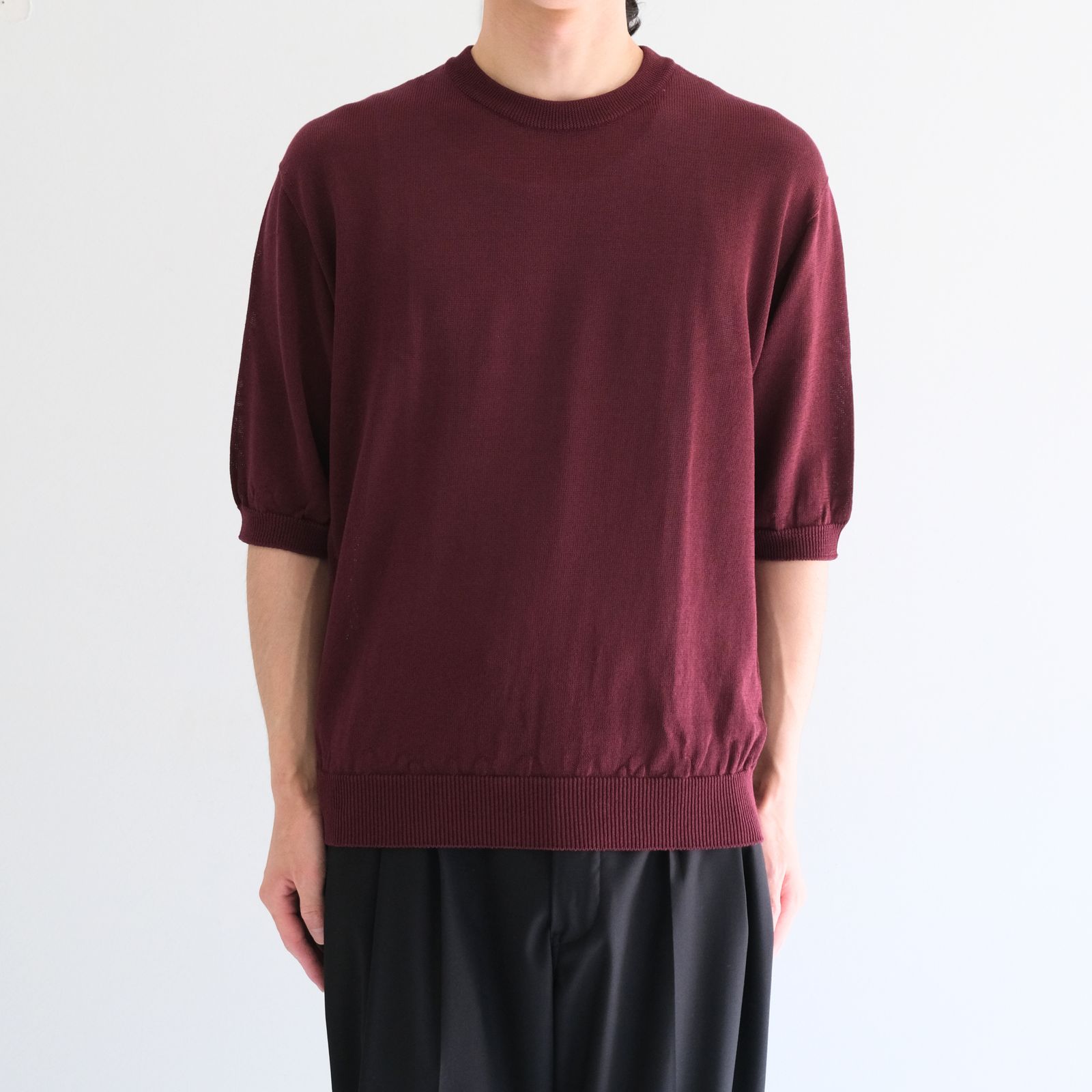 Blanc YM - Wide knit T-Shirt / ワイド ニット Tシャツ（Burgundy） | iko