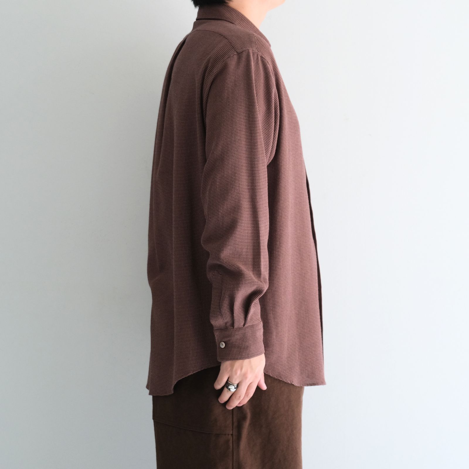 RAYON LINEN CHECK SHIRT / レーヨンリネンチェックシャツ（BROWN / BLACK）
