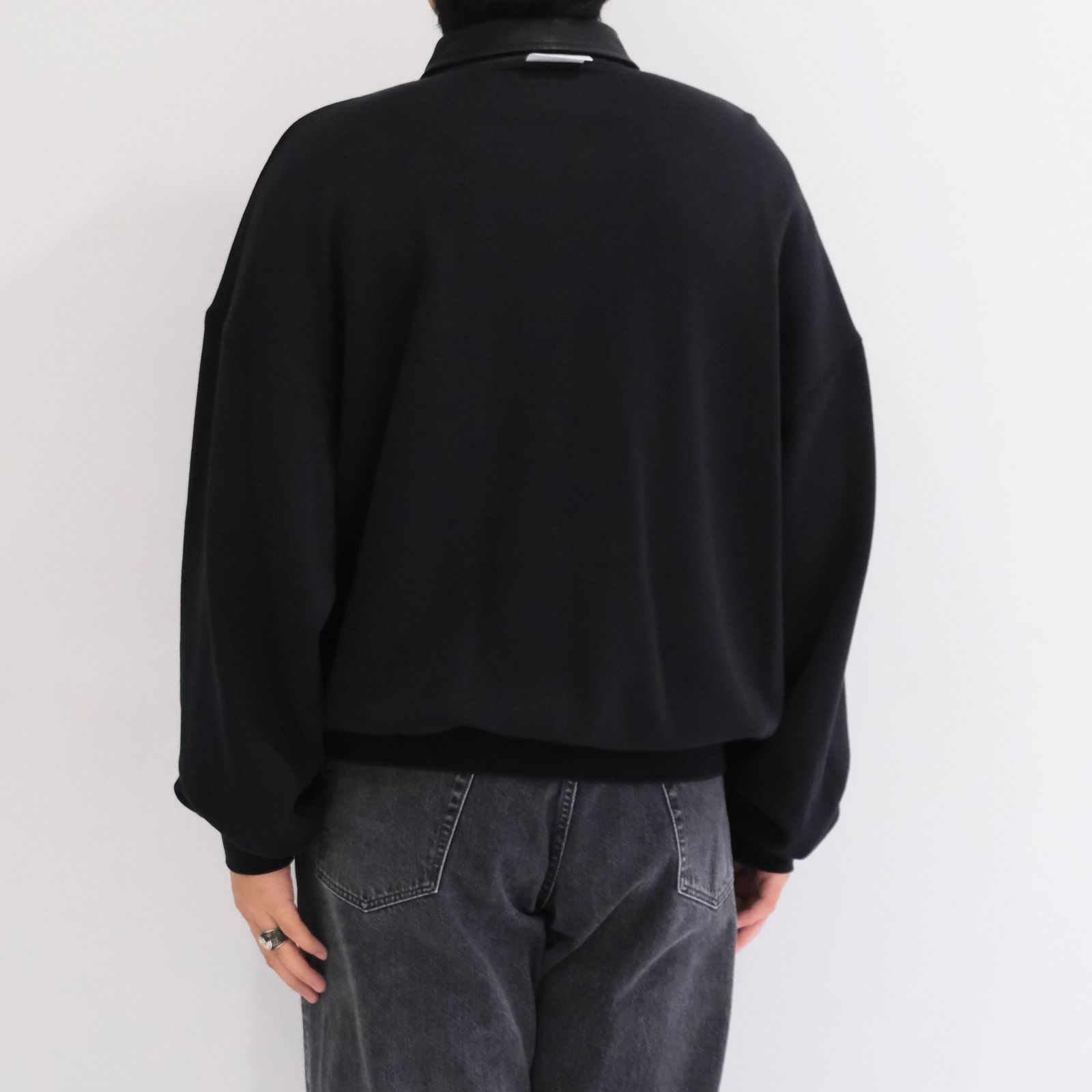 "BROTHERS" Leather × Original Supima Aging Cotton Sweat / ハーフジップ / スウェット / レザー / BLACK