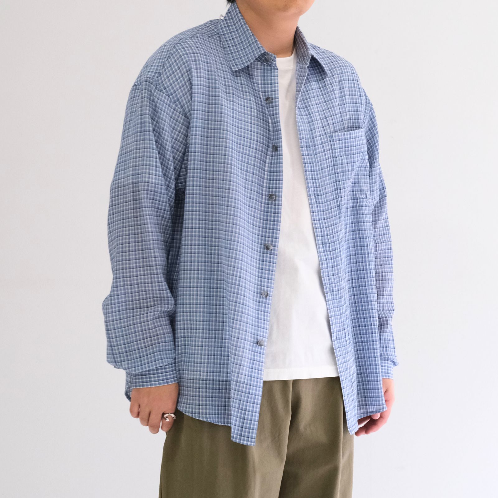 PREMIUM RONACHECK WRINKLE OVER SIZED SHIRTS / プレミアム ロナチェック リンクル オーバーサイズ シャツ（LIGHT SKY BLUE）
