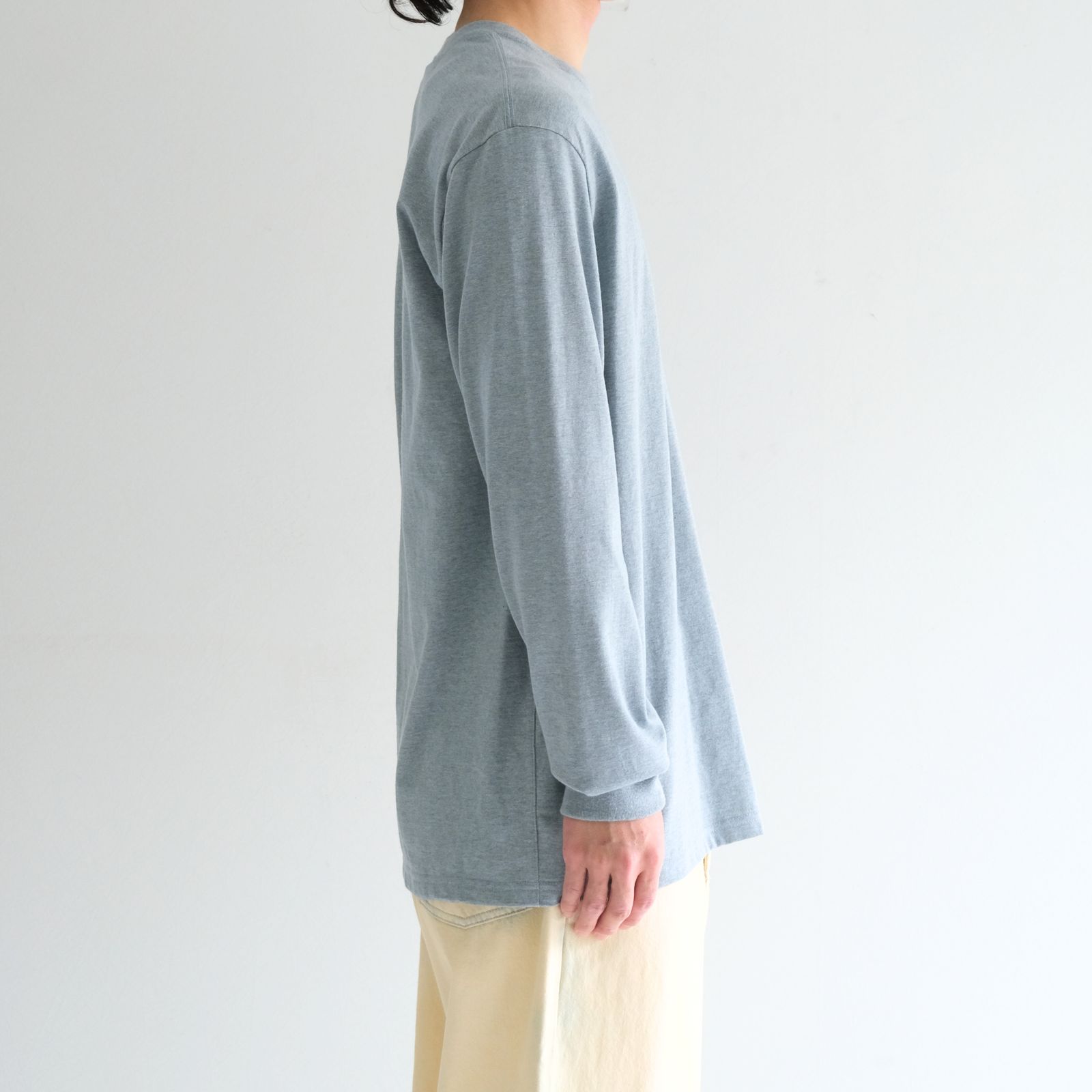 【残り1点】WRAP AROUND POCKET TEE L/S - Raffy plainstitch - / ラップアラウンドポケットT L/S - ラフィープレーンステッチ -（Blue）