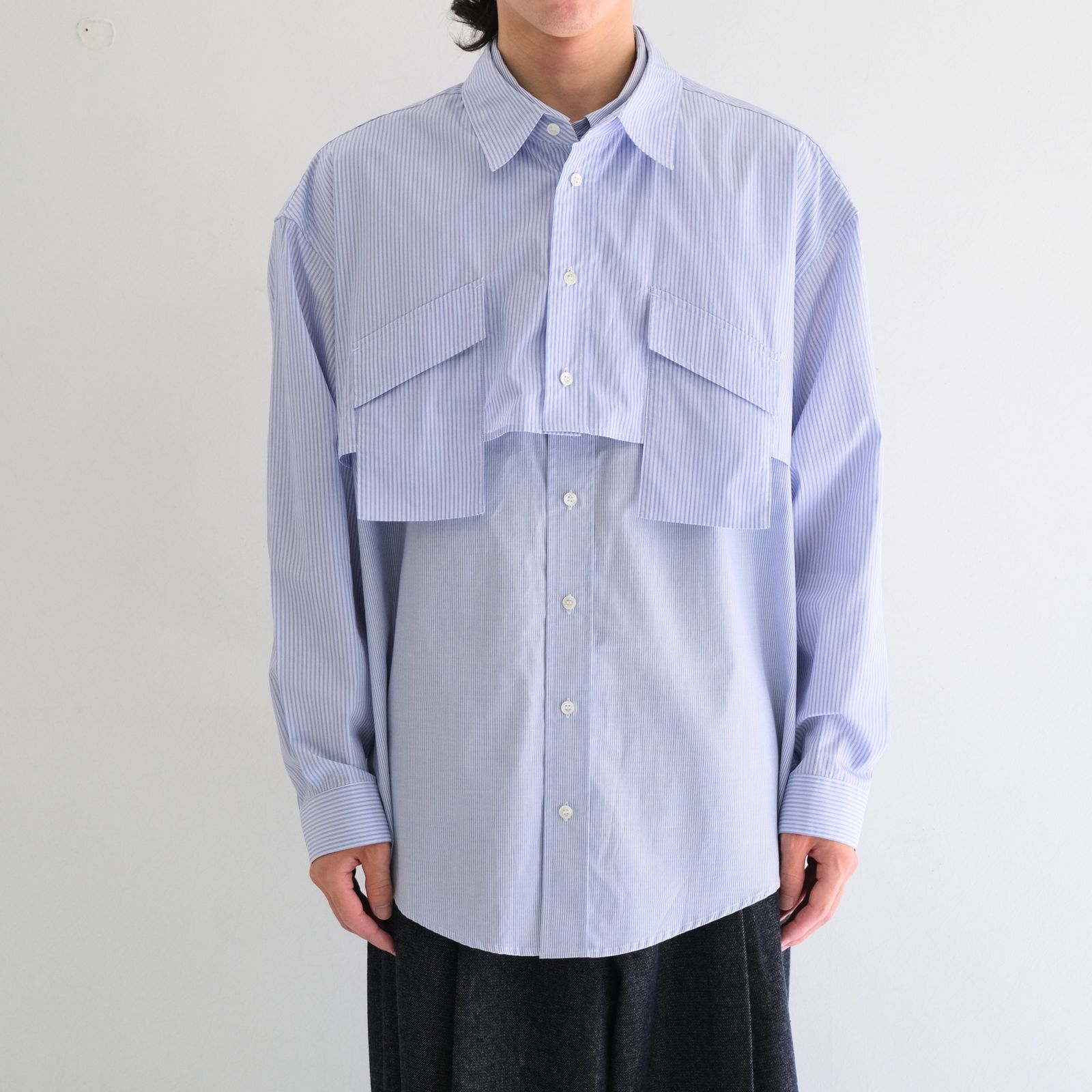 【残り1点】Layered Shirt / レイヤード シャツ（Sax Stripe）