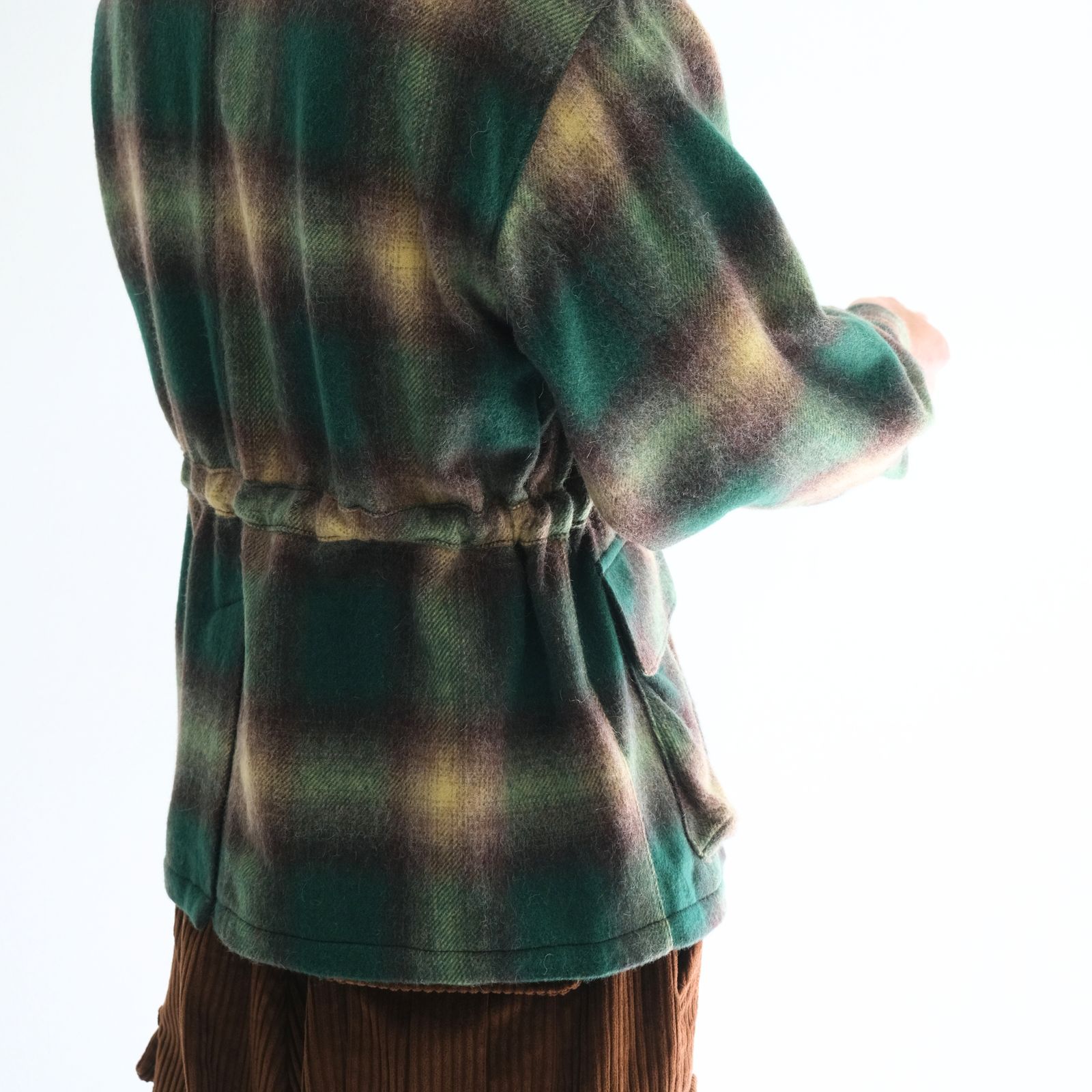 【残り1点】SHAGGY WOOL CHECK SAFARI JACKET（GREEN）