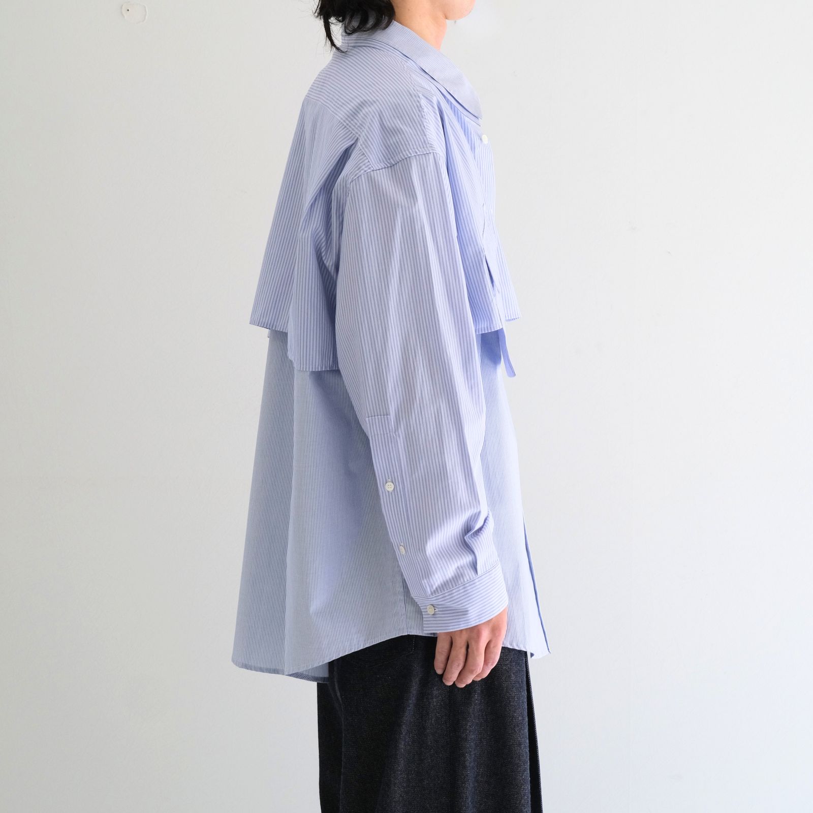 【残り1点】Layered Shirt / レイヤード シャツ（Sax Stripe）