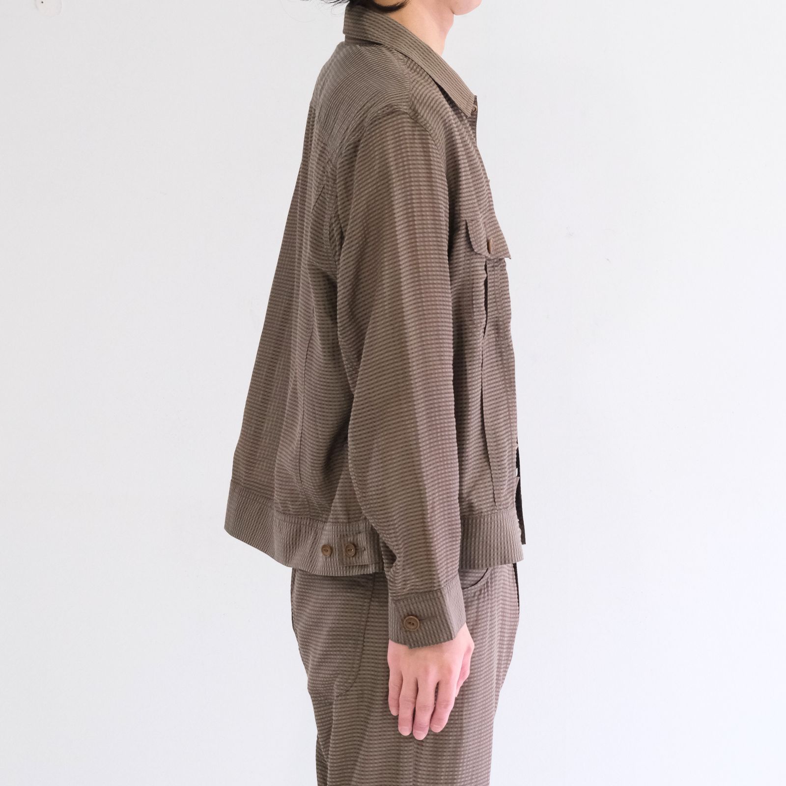 Lee / SEVEN BY SEVEN / SHEER COWBOY JACKET ‐Gingham Check Indian fabric‐ （Greige）