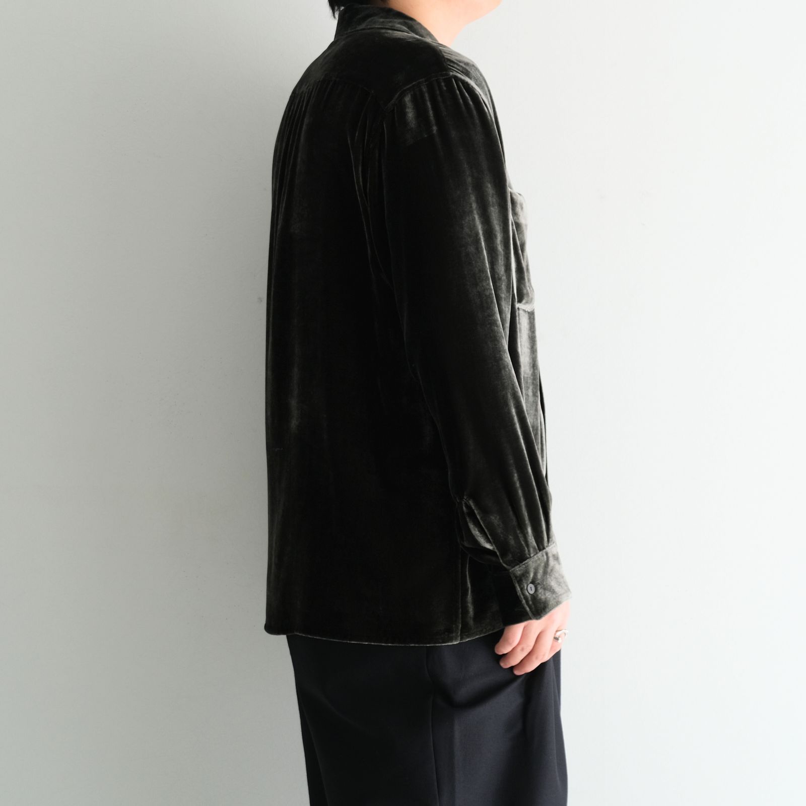 VELVET OPEN COLLAR SHIRTS ‐Silk Rayon‐ / シャツ / 開襟シャツ / シルク / レーヨン / ベルベット / Black