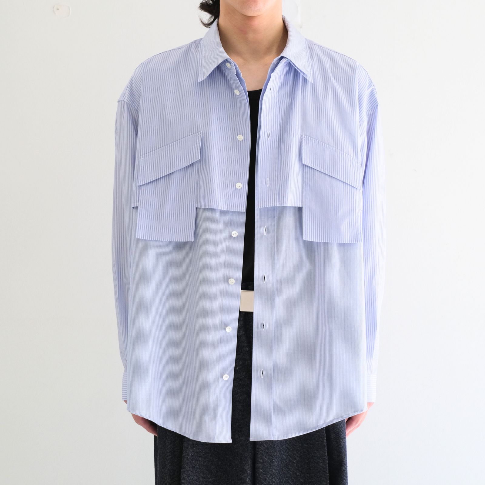 【残り1点】Layered Shirt / レイヤード シャツ（Sax Stripe）