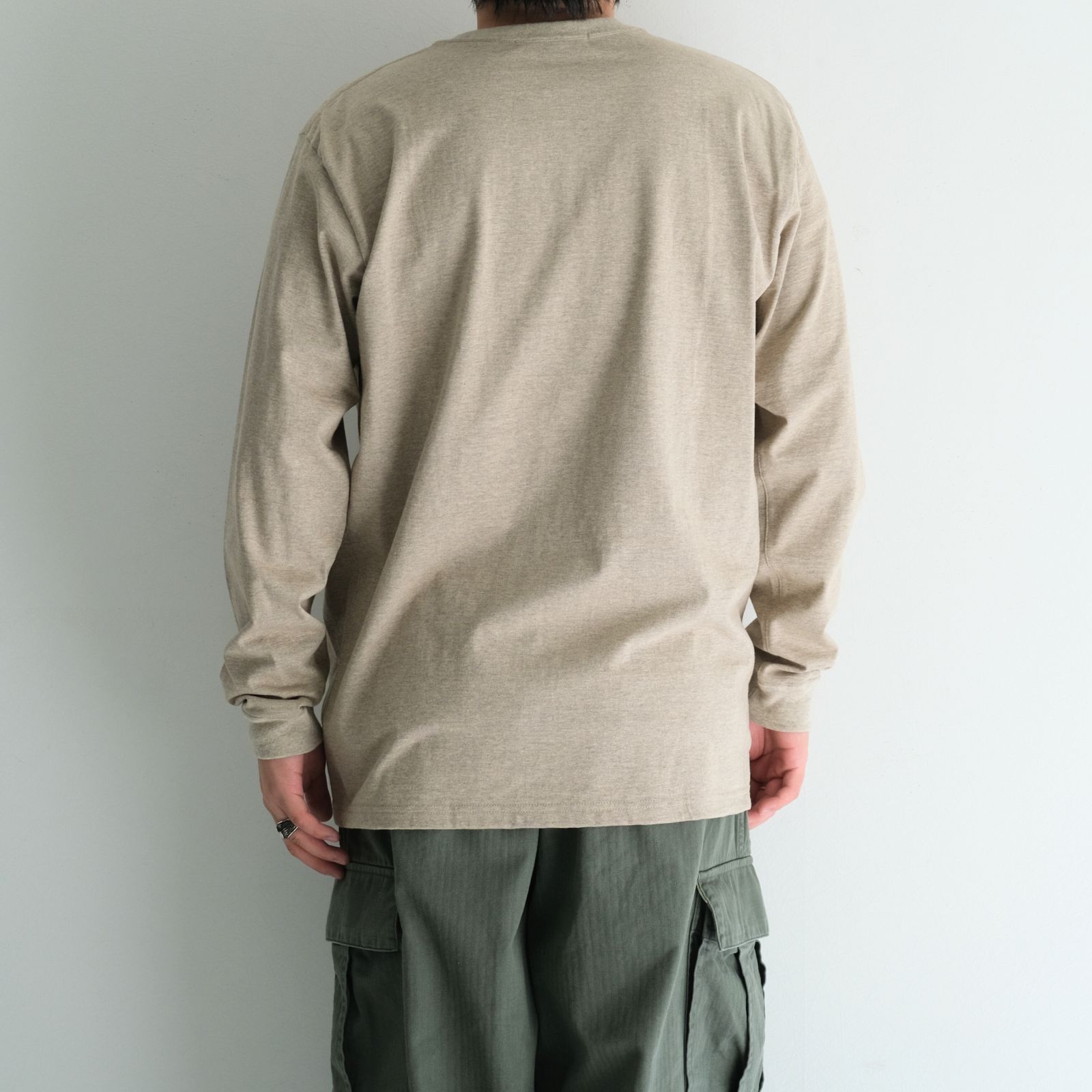 WRAP AROUND POCKET TEE L/S - Raffy plainstitch - / ラップアラウンドポケットT L/S - ラフィープレーンステッチ -（Beige）