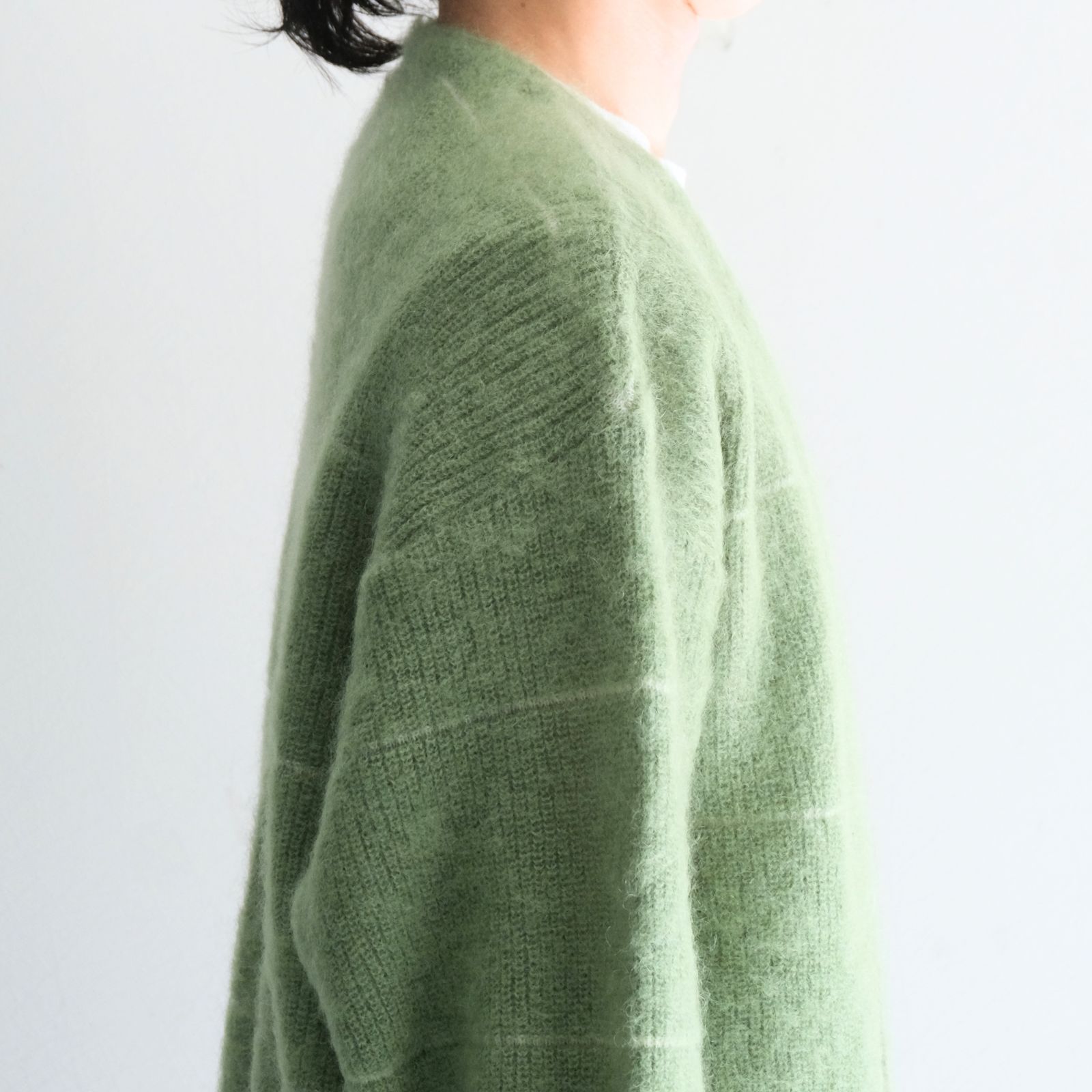 【残り1点】MOHAIR BOARDER CARDIGAN（GREEN）