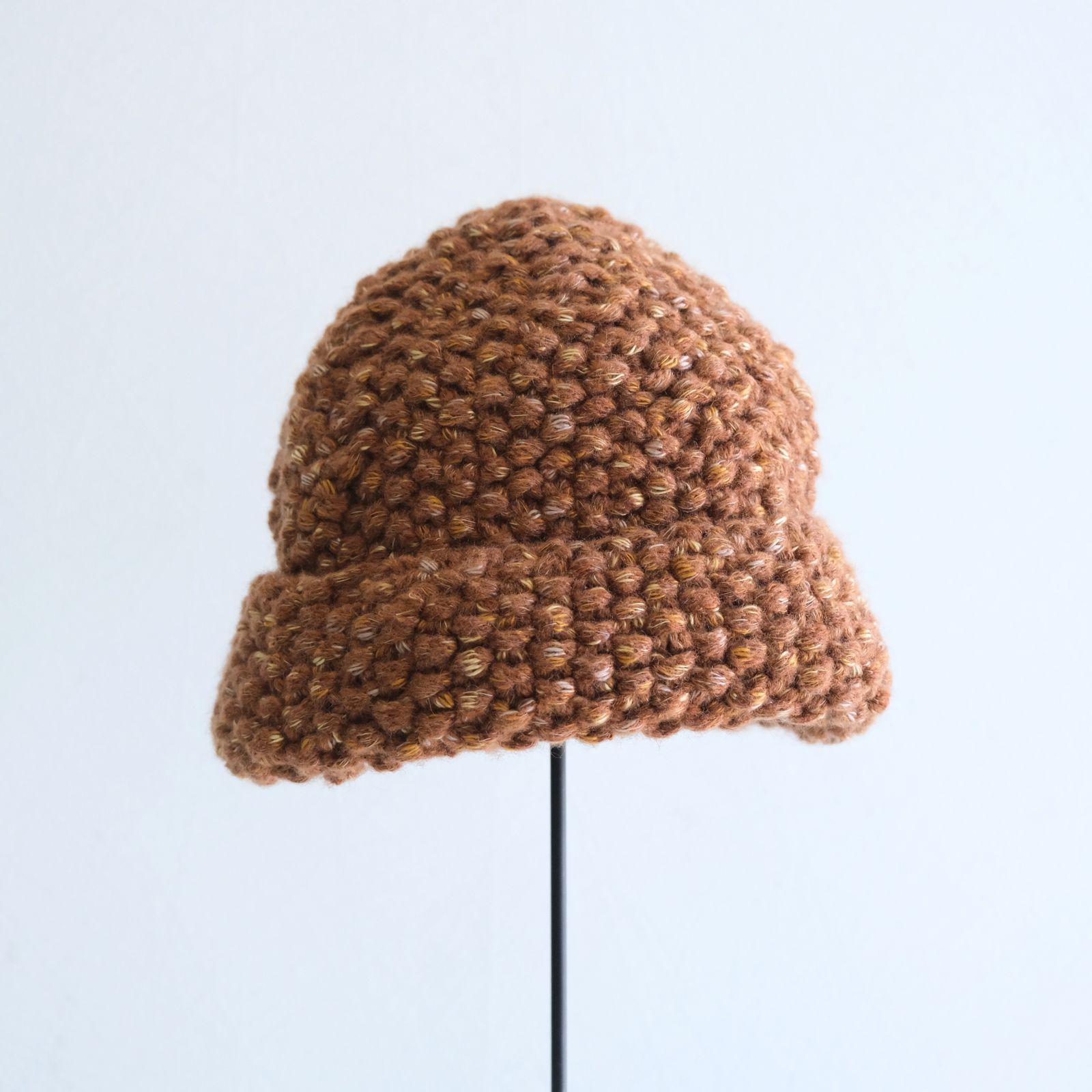 WOOL MIX HAND KNIT 2WAY HAT（BROWN）