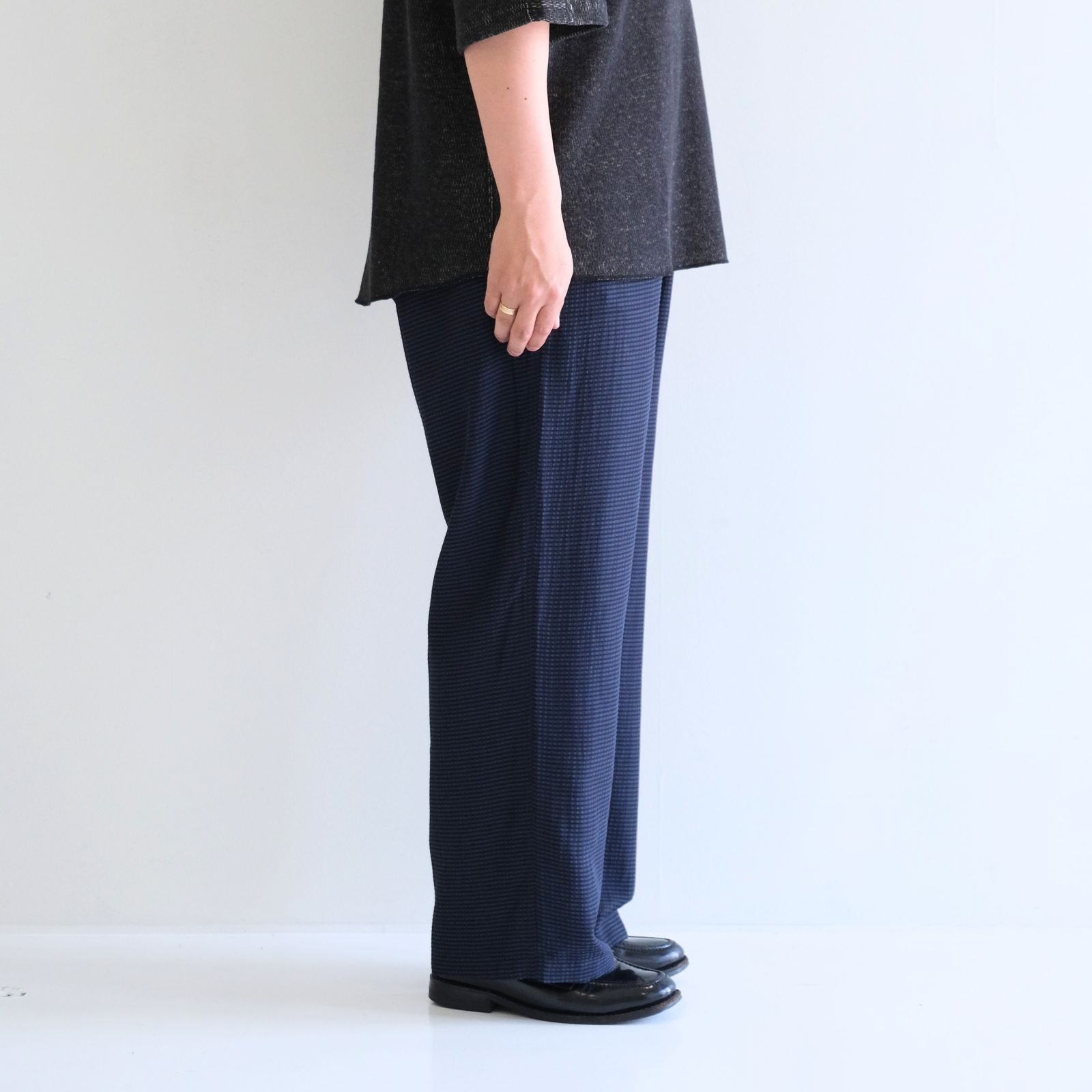 SHEER WESTERN EASY TROUSERS - Gingham check Indian fabric - / パンツ / NAVY
