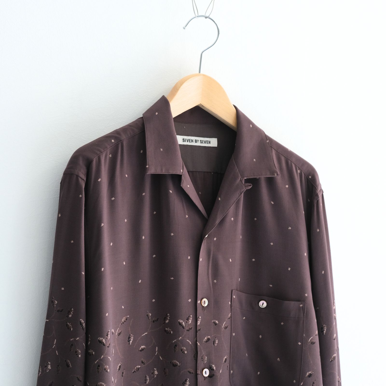 OPEN COLLAR SHIRTS  - Botanical print -（Dark Brown）