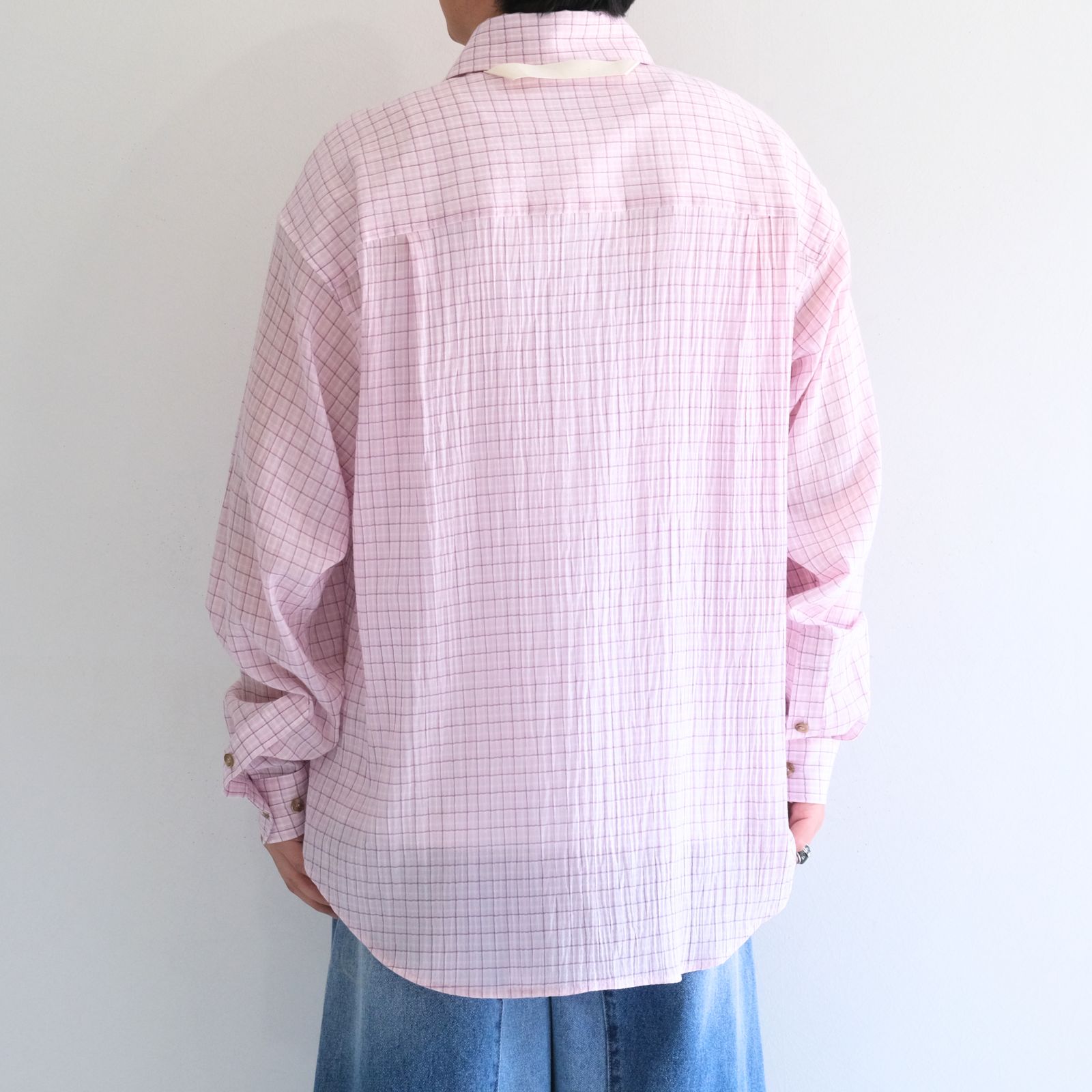 PREMIUM RONACHECK WRINKLE OVER SIZED SHIRTS / プレミアム ロナチェック リンクル オーバーサイズ シャツ（LEMONADE PINK）