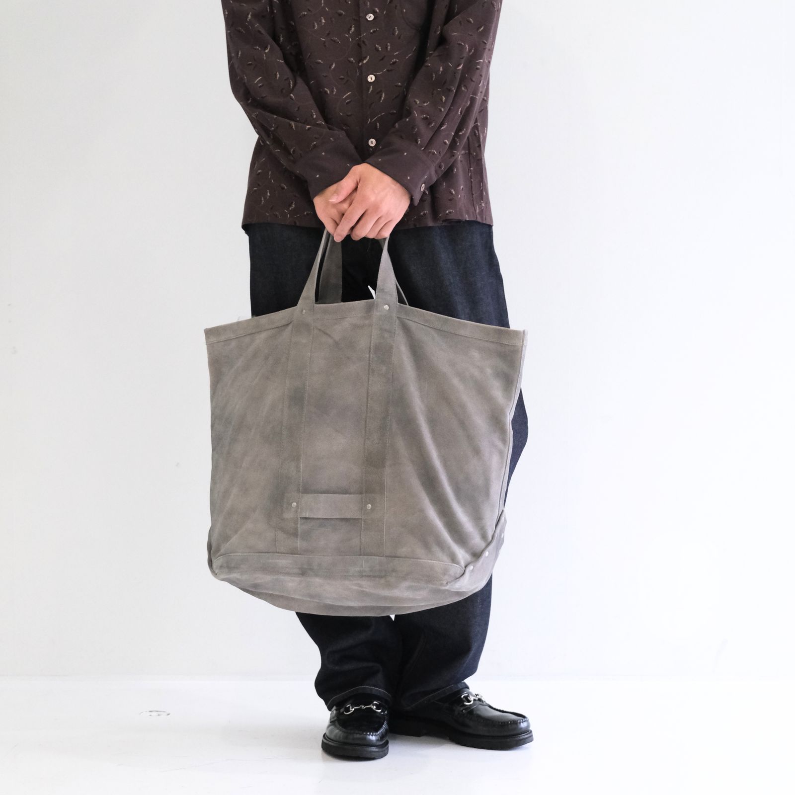 【残り1点】LEATHER TOTE BAG  - Cow split leather -（Gray）