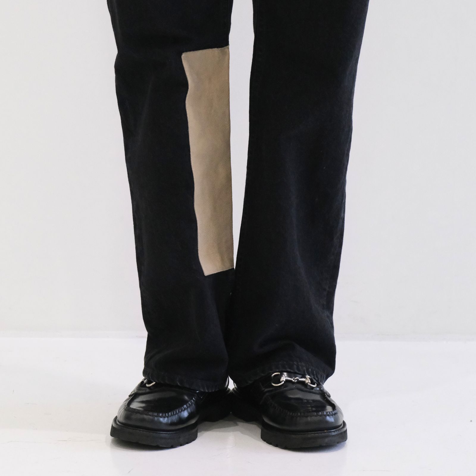 【残り1点】"JUDE II" LEATHER New Standard Straight by 12oz Denim（BLACK）