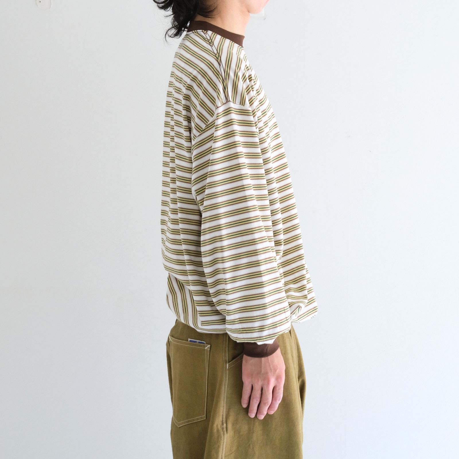 Balloon Border Long-sleeve T-Shirt（BROWN x GREEN）