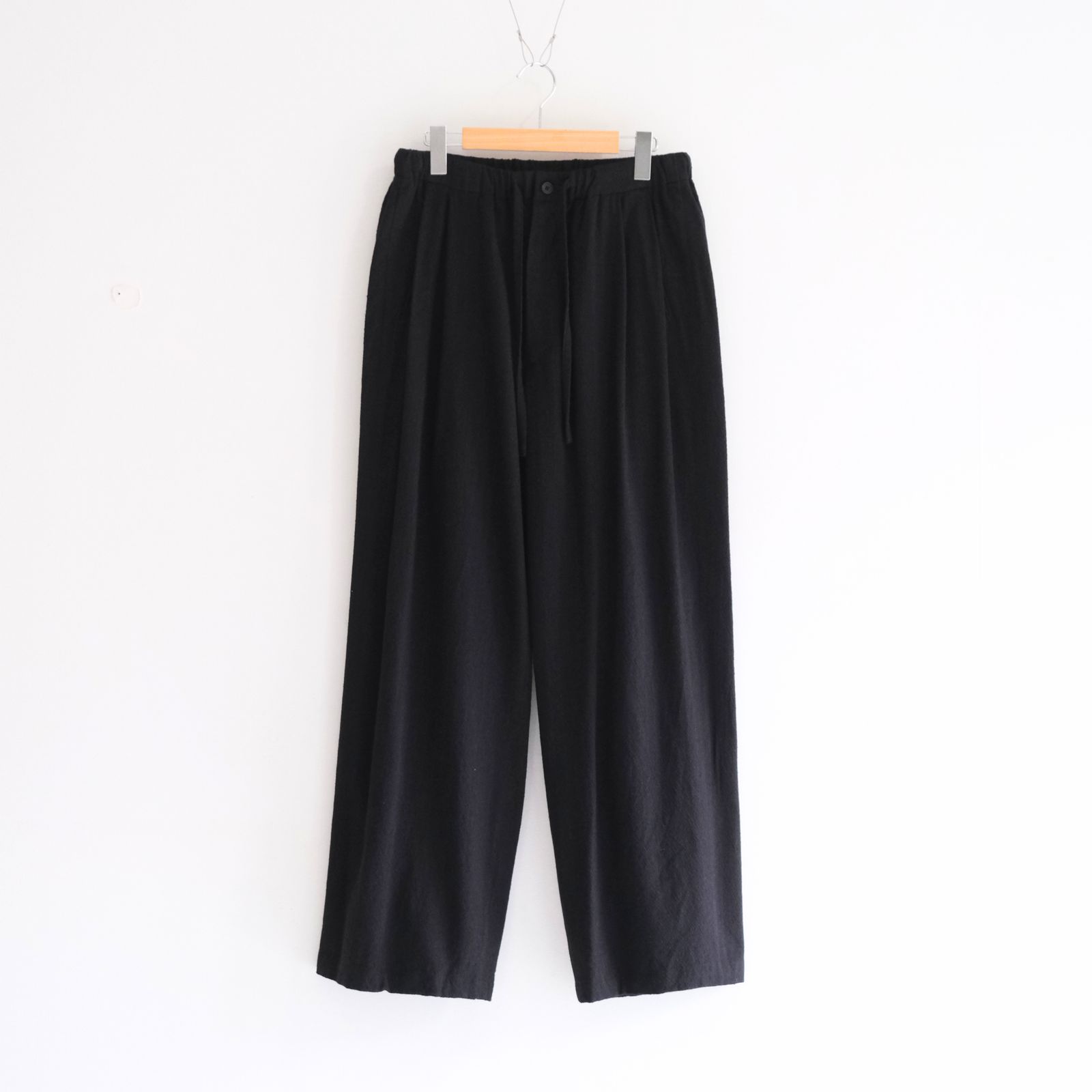 【残り1点】WASHED W/S STRIPE DRAWSTRING WIDE PANTS（BLACK）