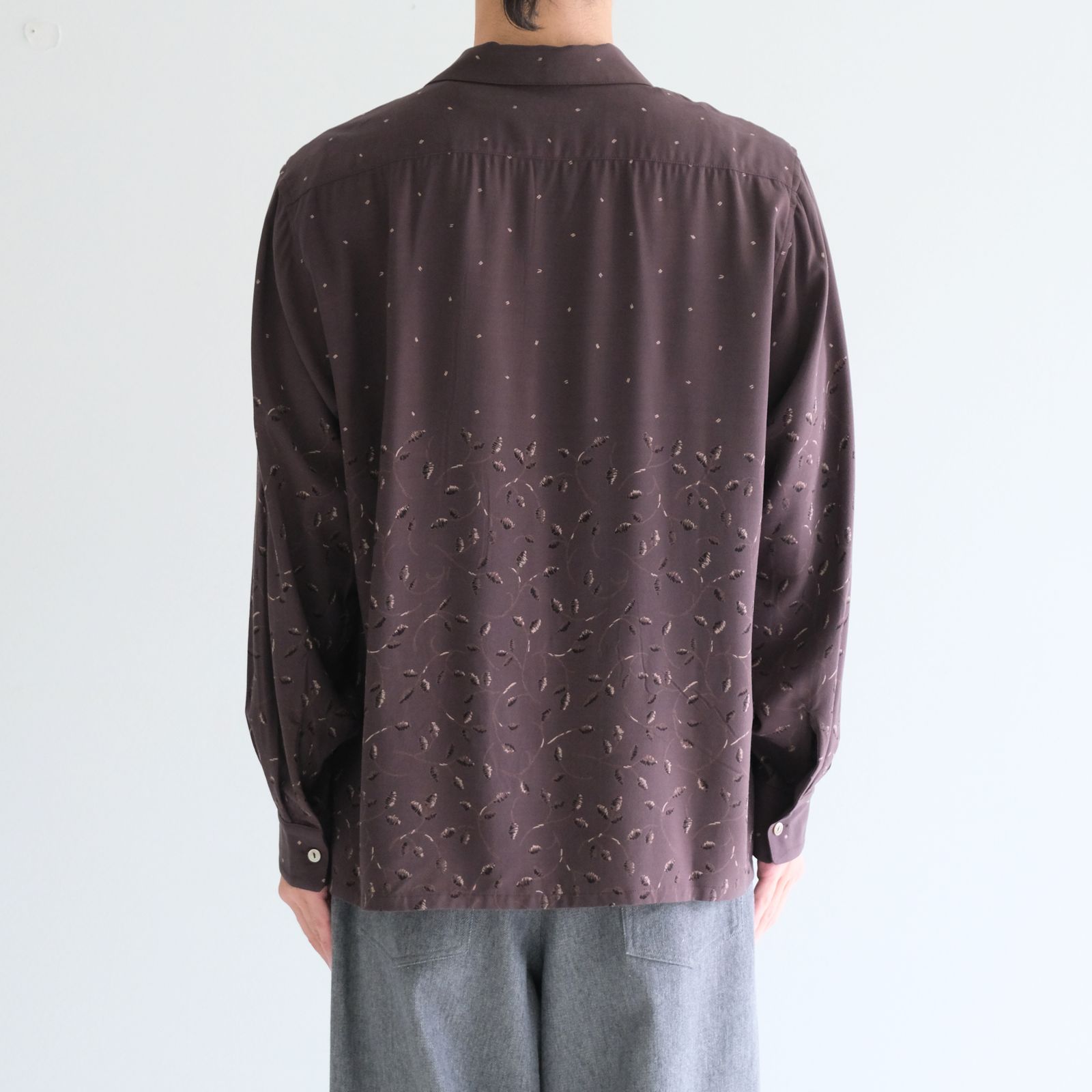 【残り1点】OPEN COLLAR SHIRTS  - Botanical print -（Dark Brown）
