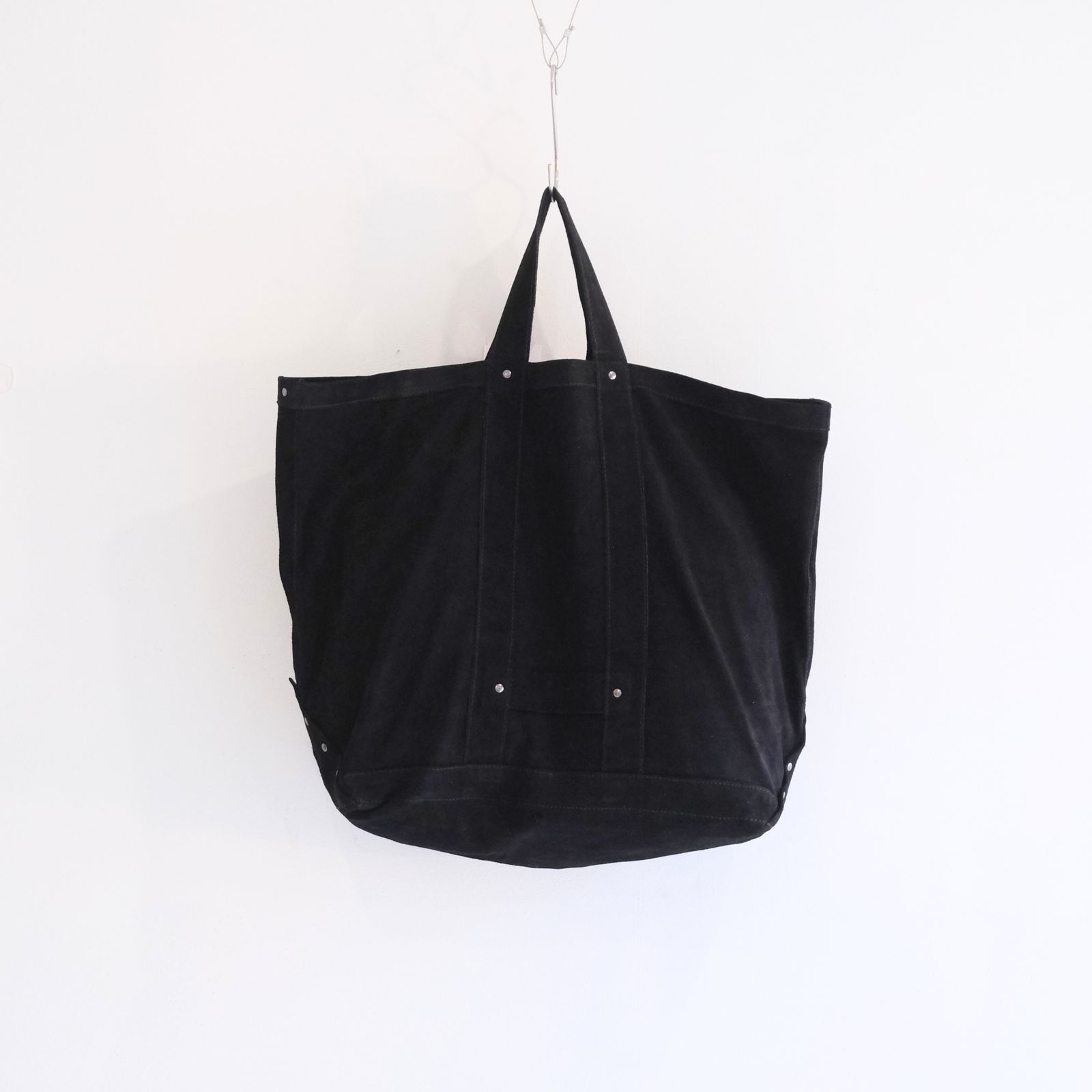 LEATHER TOTE BAG  - Cow split leather -（Black）