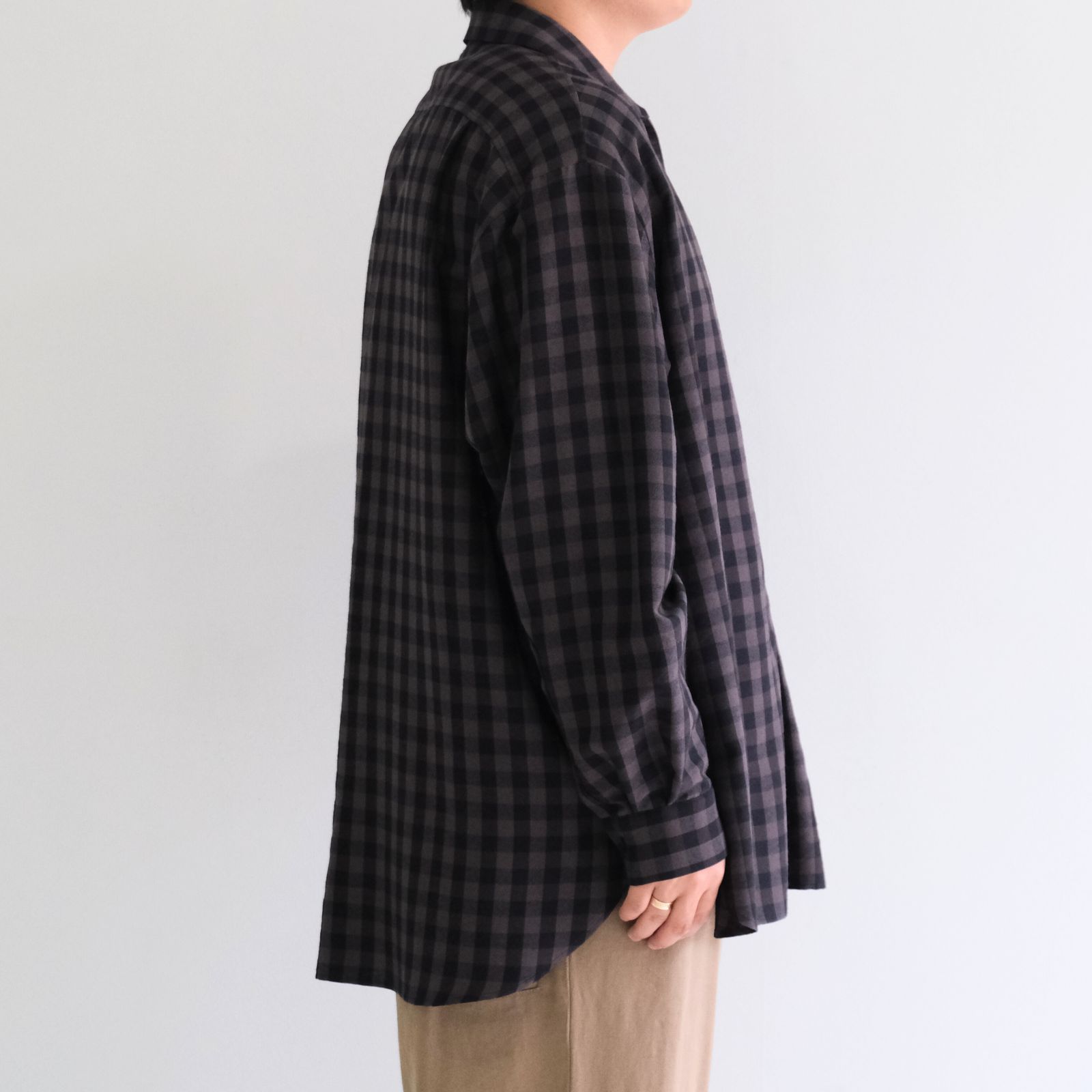 Silk Plaid Skipper Shirts / スキッパー / シャツ / シルク / BLACK