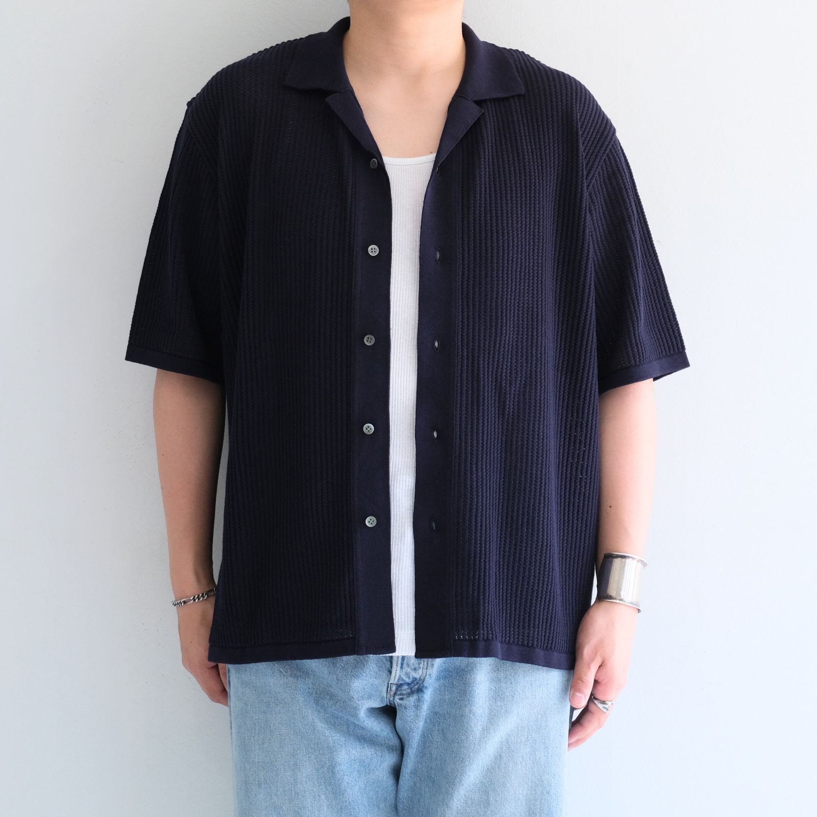 COTTON SUKASHI KNIT S/T / （NAVY）
