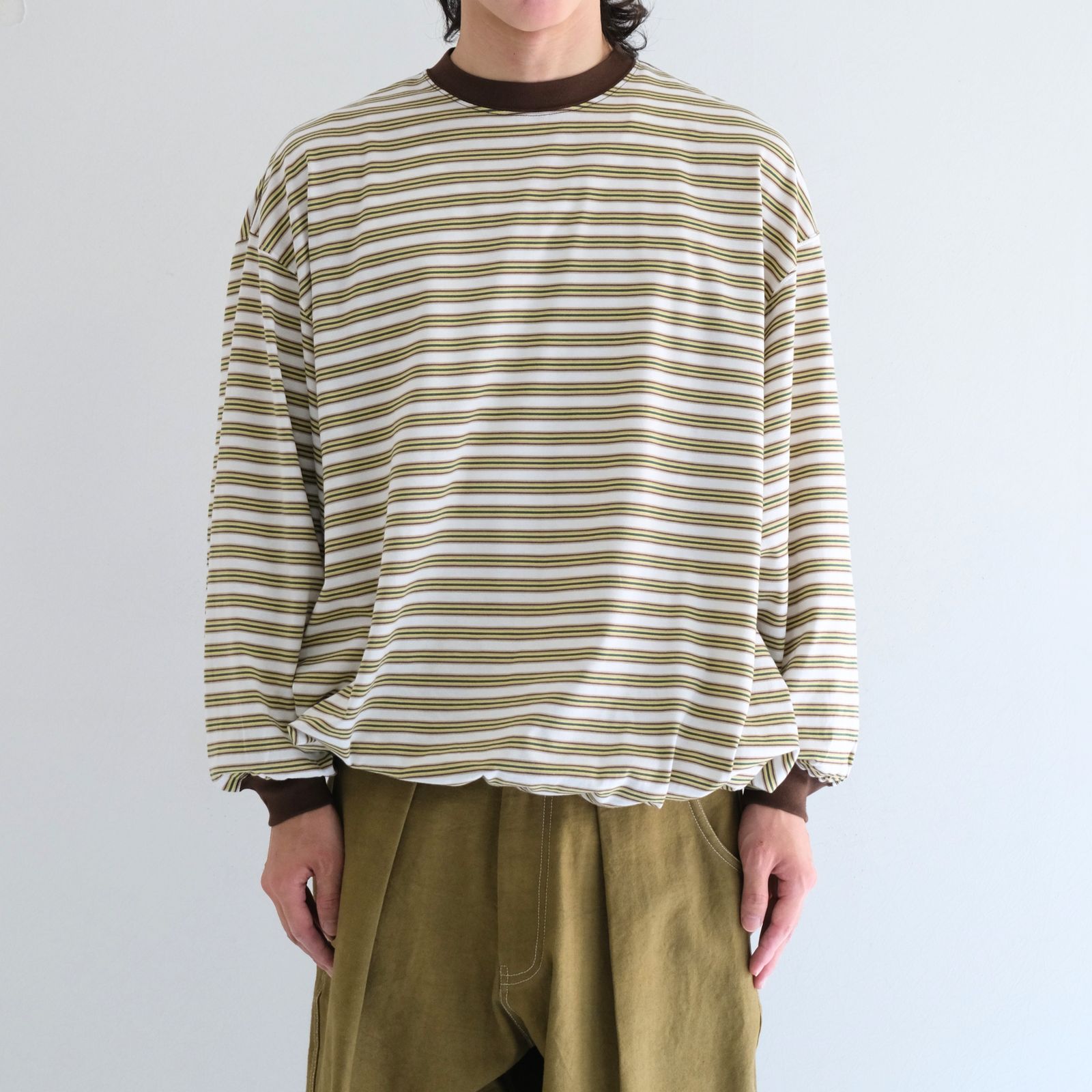 Balloon Border Long-sleeve T-Shirt（BROWN x GREEN）