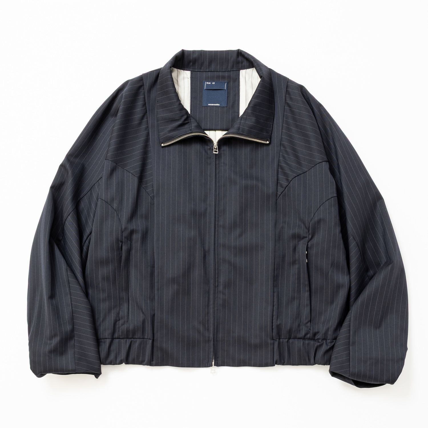 【入荷時期：2026年7月頃】Merino Wool Stand Collar Blouson / メリノウール スタンドカラー ブルゾン（NAVY STRIPE）