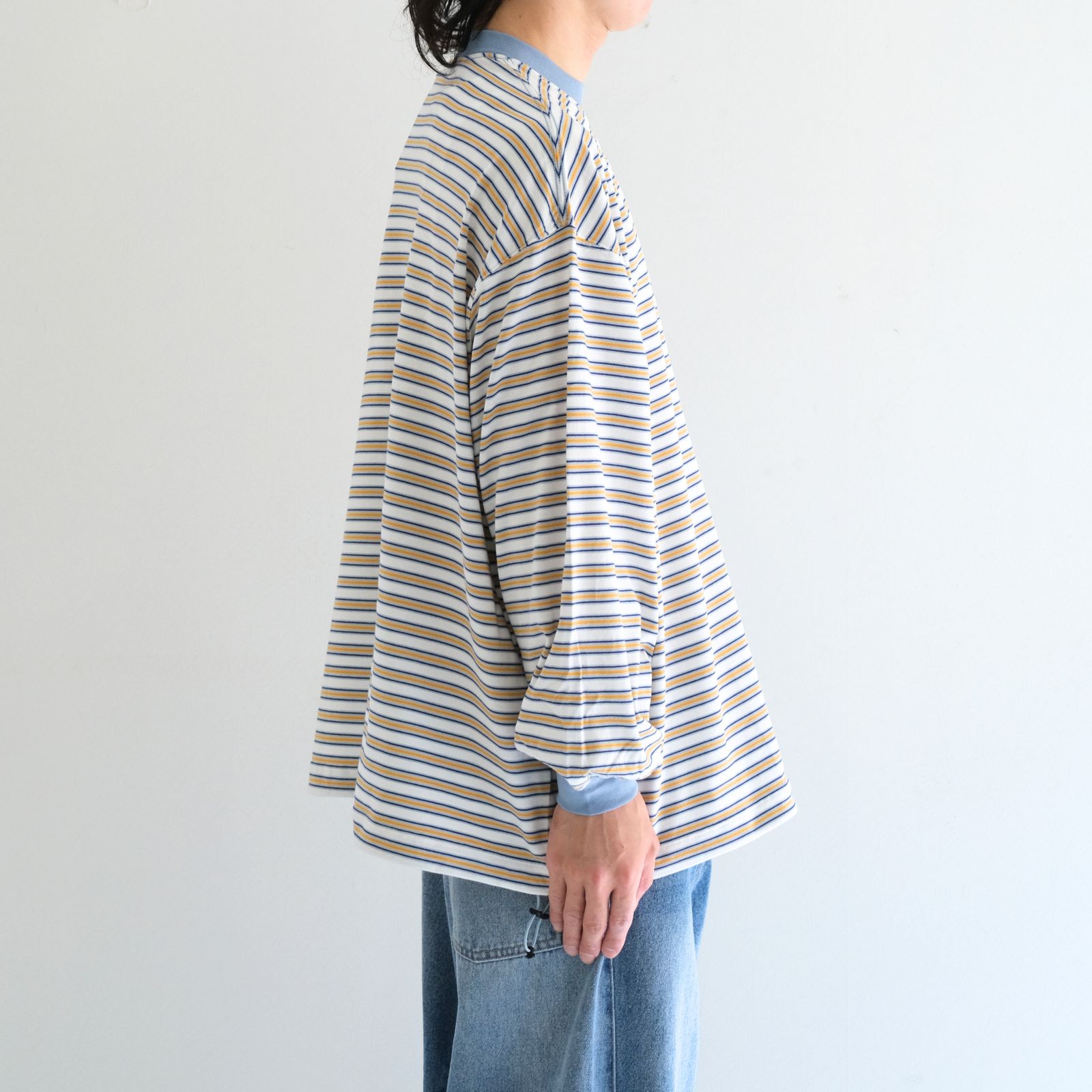 Balloon Border Long-sleeve T-Shirt（SAX x YELLOW）