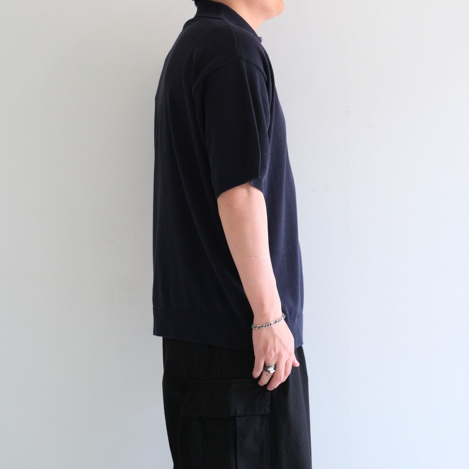 Knitted Polo Shirt /  ニット ポロ シャツ（NAVY）