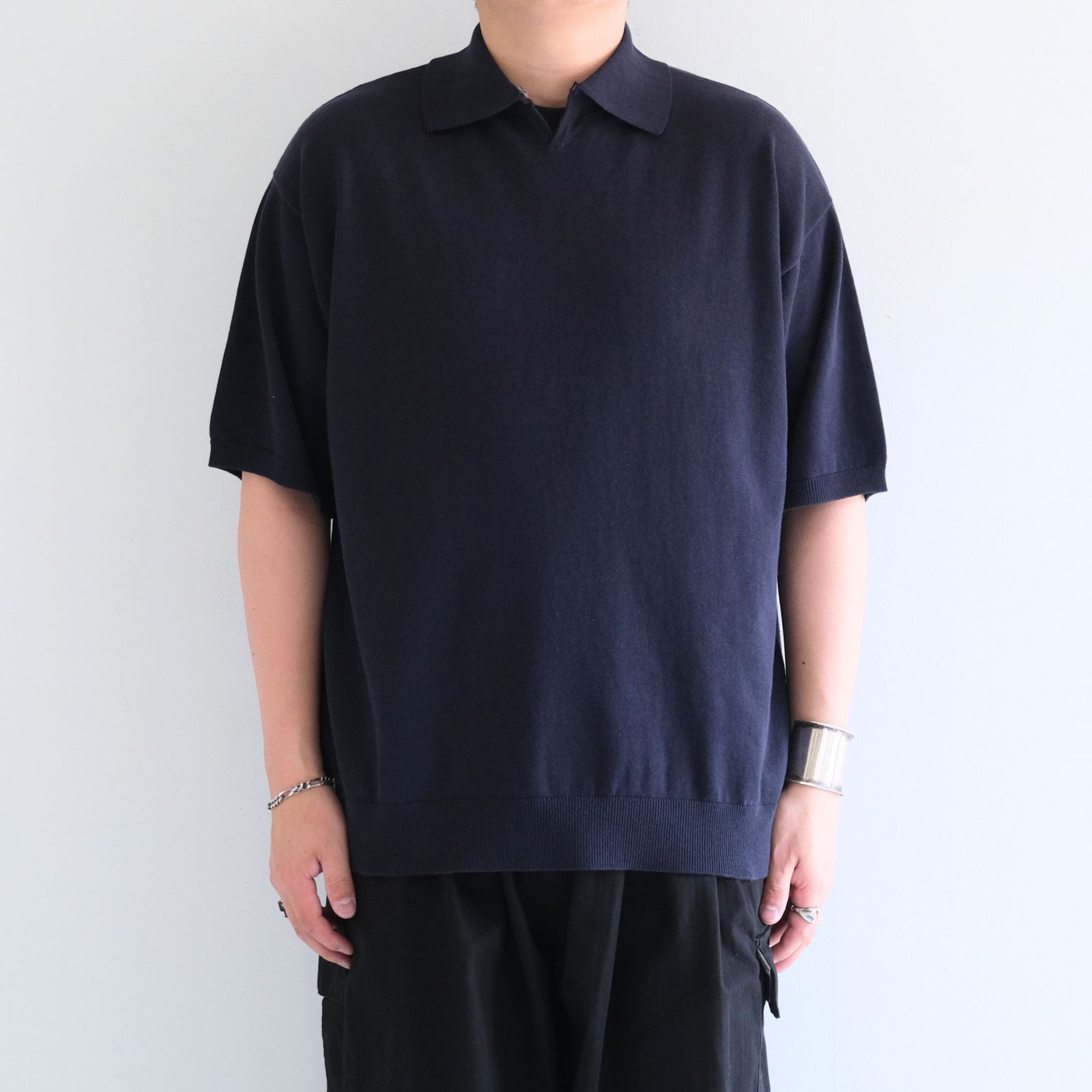 Knitted Polo Shirt /  ニット ポロ シャツ（NAVY）