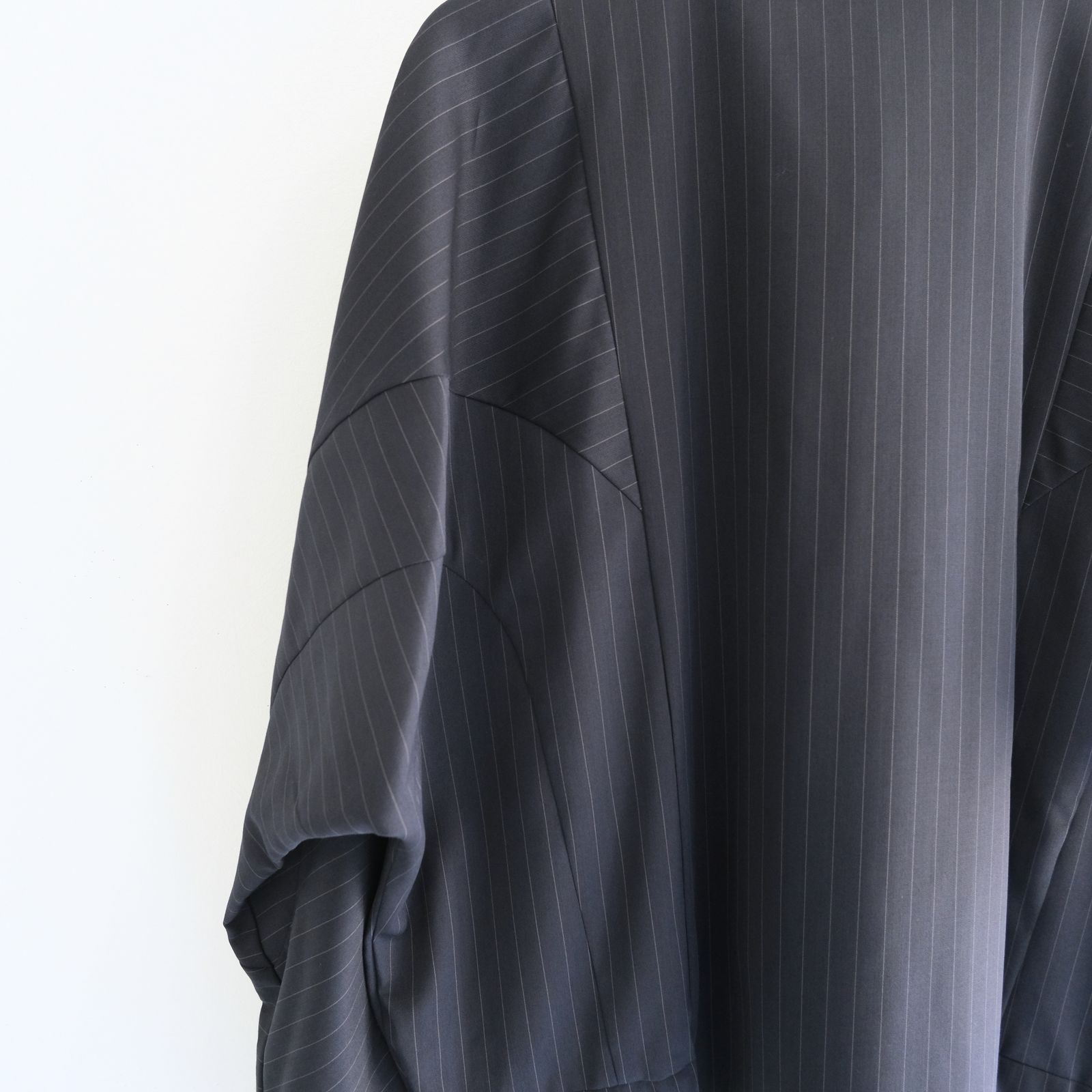 Merino Wool Stand Collar Blouson / メリノウール スタンドカラー ブルゾン（NAVY STRIPE）
