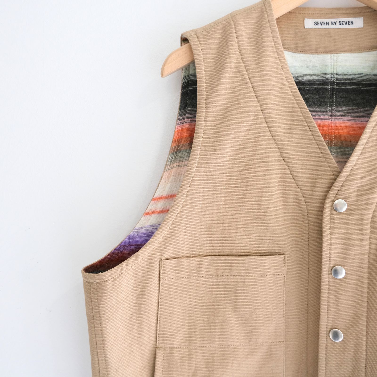 【残り1点】WORK VEST - Duck / Native Border Knit Lining -（Beige）