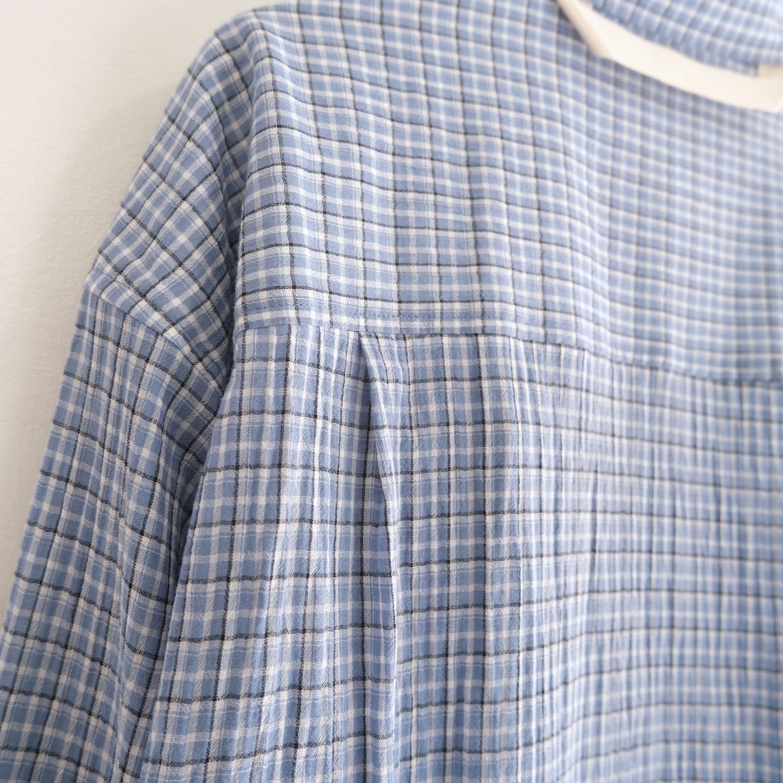 PREMIUM RONACHECK WRINKLE OVER SIZED SHIRTS / シャツ / LIGHT SKY BLUE