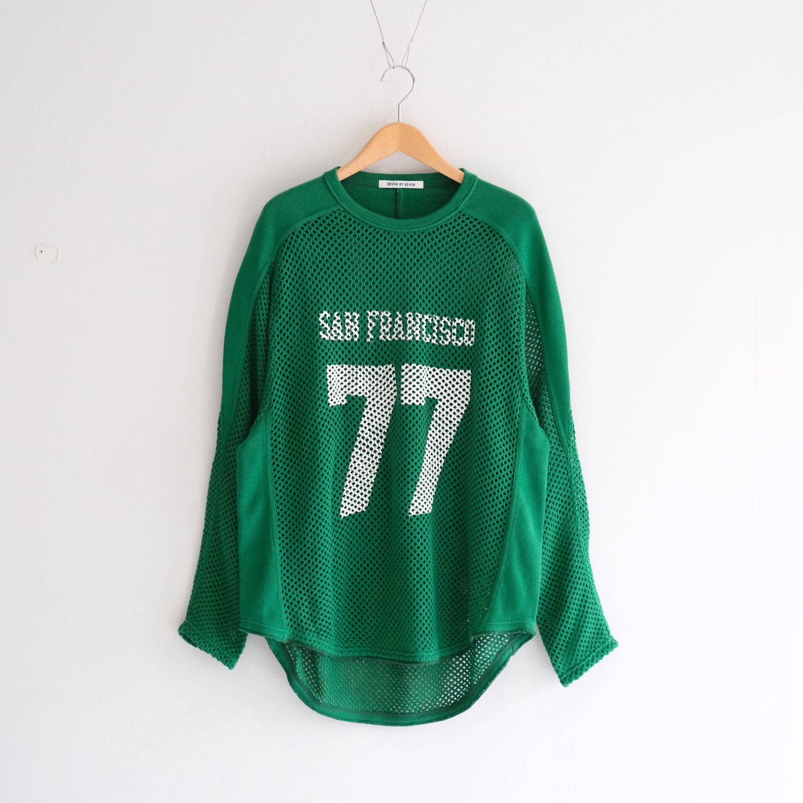 PRINTED FOOTBALL KNIT TEE - Mesh crochet - / フットボール / ニット / ロンT / ロングスリーブTシャツ / Green
