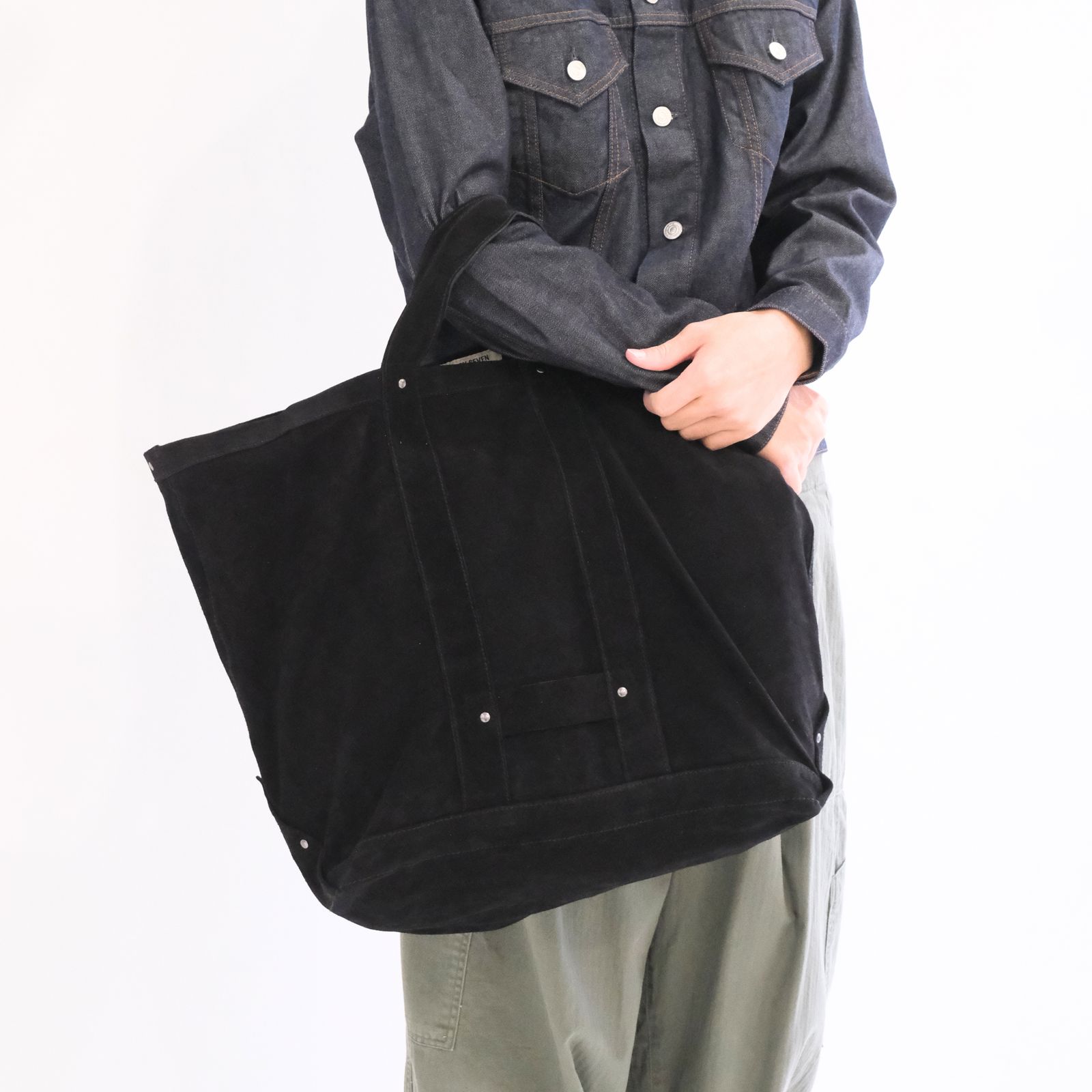 【残り1点】LEATHER TOTE BAG  - Cow split leather -（Black）