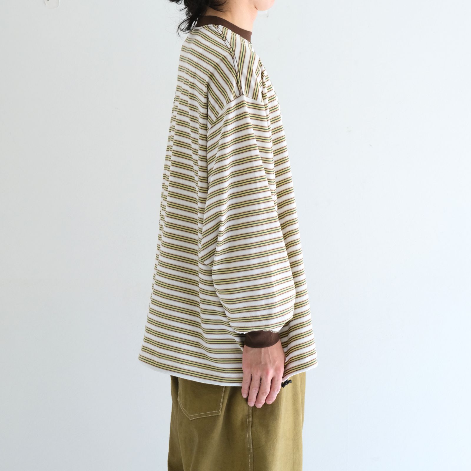 Balloon Border Long-sleeve T-Shirt（BROWN x GREEN）