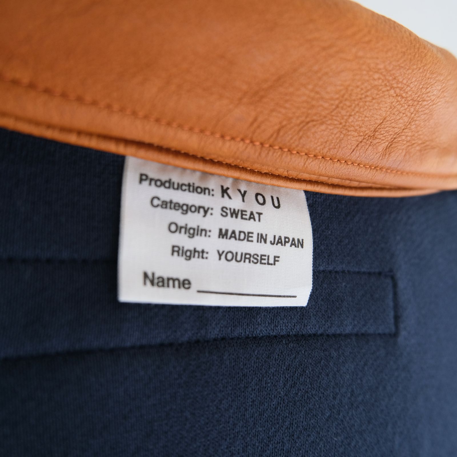 "BROTHERS" Leather × Original Supima Aging Cotton Sweat / ハーフジップ / スウェット / レザー / NAVY