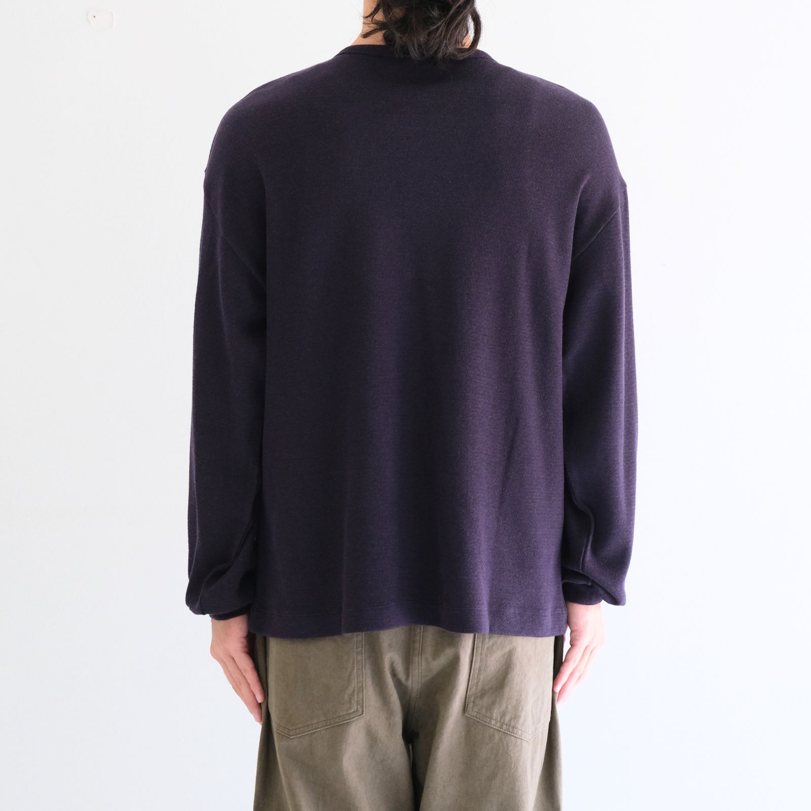 W/C HONEYCOMB HENLEY-NECK TOP（DARK PURPLE）