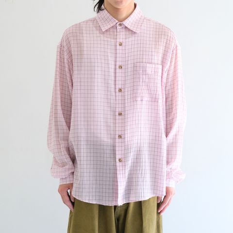 PREMIUM RONACHECK WRINKLE OVER SIZED SHIRTS / プレミアム ロナチェック リンクル オーバーサイズ シャツ（LEMONADE PINK）