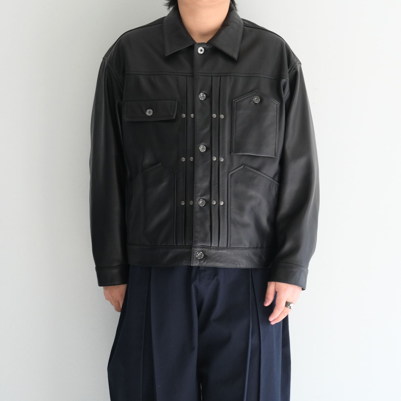 TRUCKER JACKET / ジャケット / レザージャケット / トラッカージャケット / SHEEP SKIN / 羊革 / BLACK