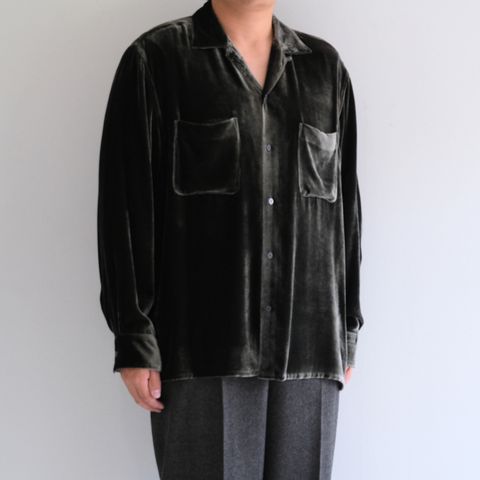 VELVET OPEN COLLAR SHIRTS ‐Silk Rayon‐ / シャツ / 開襟シャツ / シルク / レーヨン / ベルベット / Black